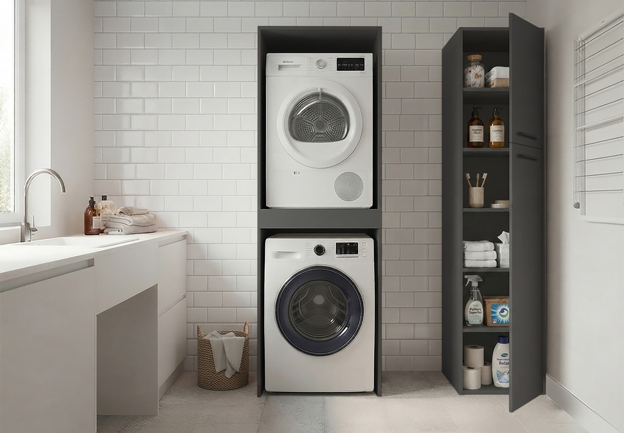 KOCHSTATION Armoire pour machine à laver »KS-Linda« largeur 67 cm, parois de 25 mm d'épaisseur, tablette extensible