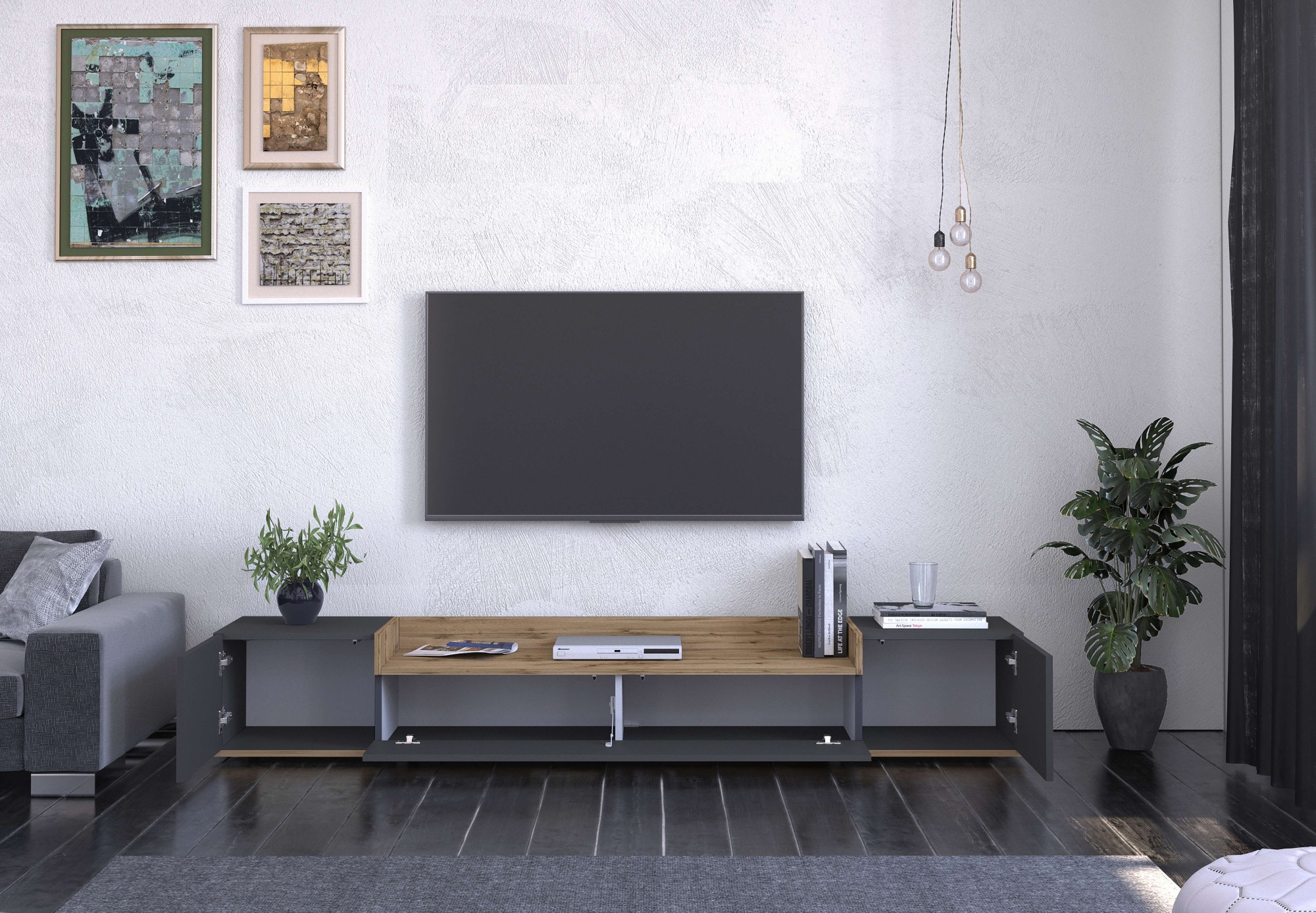 GOODproduct Lowboard »BOLSENA,TV-Kommode, TV-Möbel,TV-Bank, 4 Fächer und offenes Ablagefach« 1 Stk. tlg. stehend/hängend montierbar, Made in Italy, B/T/H: 200 × 35 × 31,2 cm