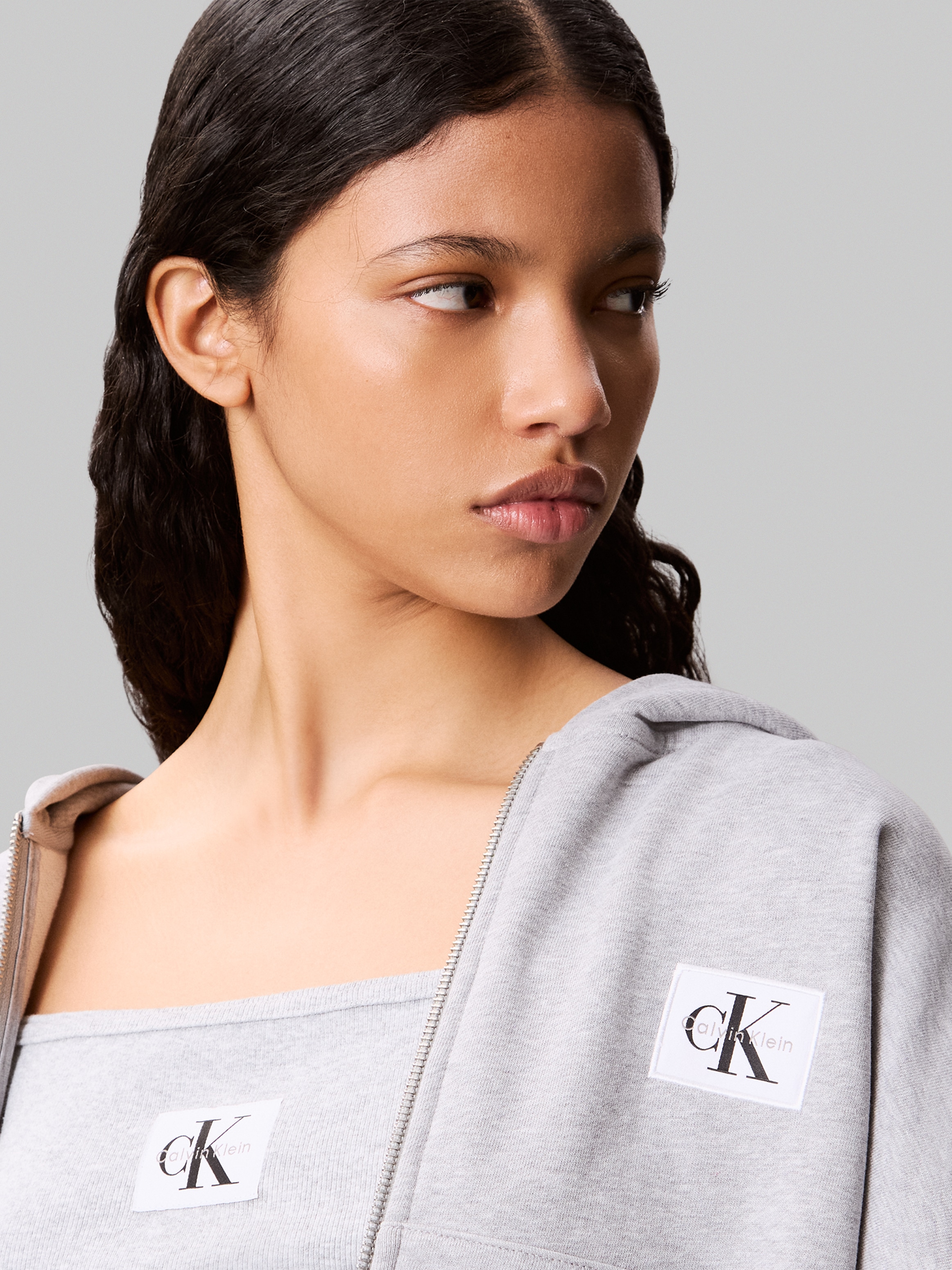 Calvin Klein Veste sweat »A- FRNCH TRRY BDG LG« coupe oversize, avec capuche, coton pur