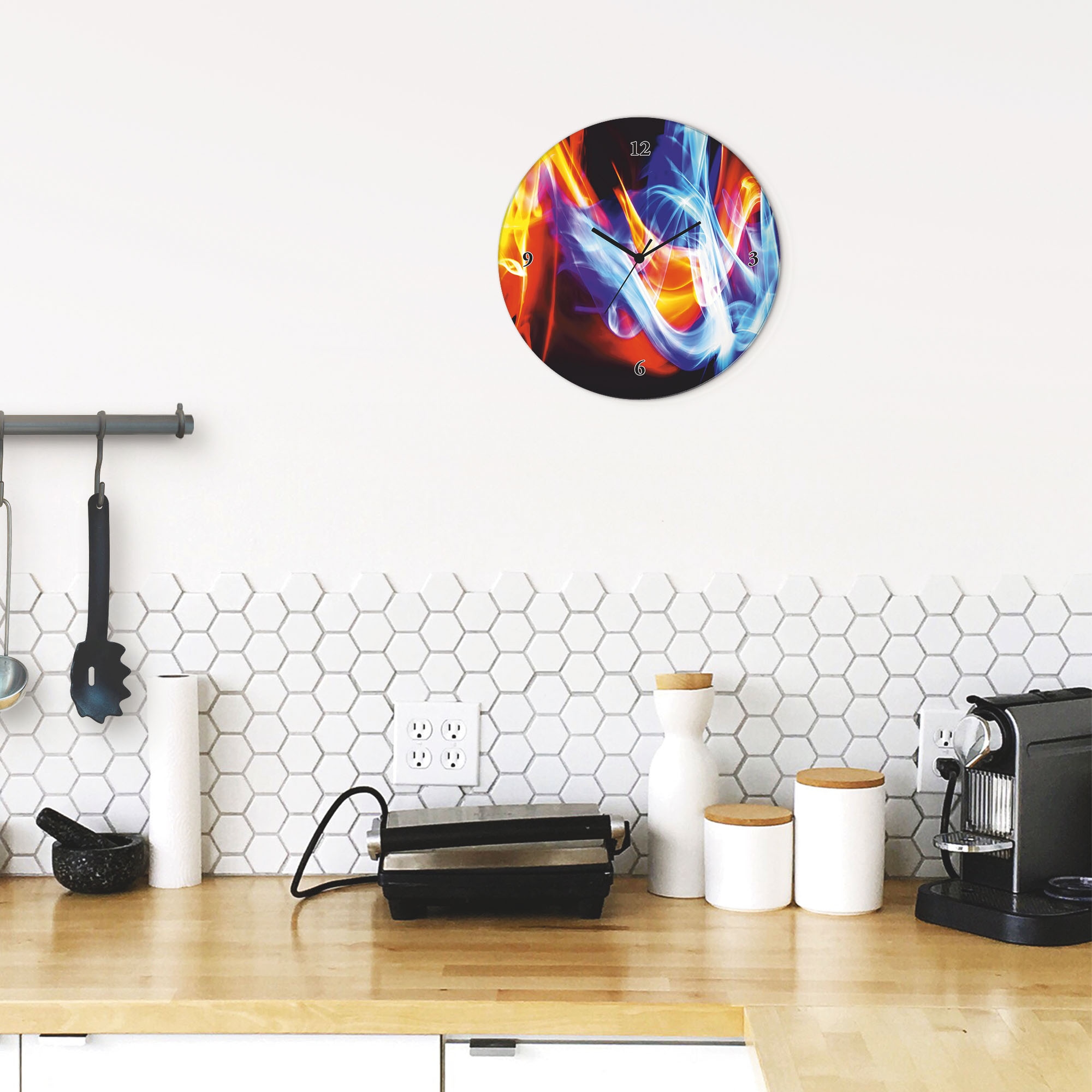 Artland Horloge murale »Glasuhr rund Feuer und Eis« wahlweise mit Quarz- oder Funkuhrwerk, lautlos ohne Tickgeräusche