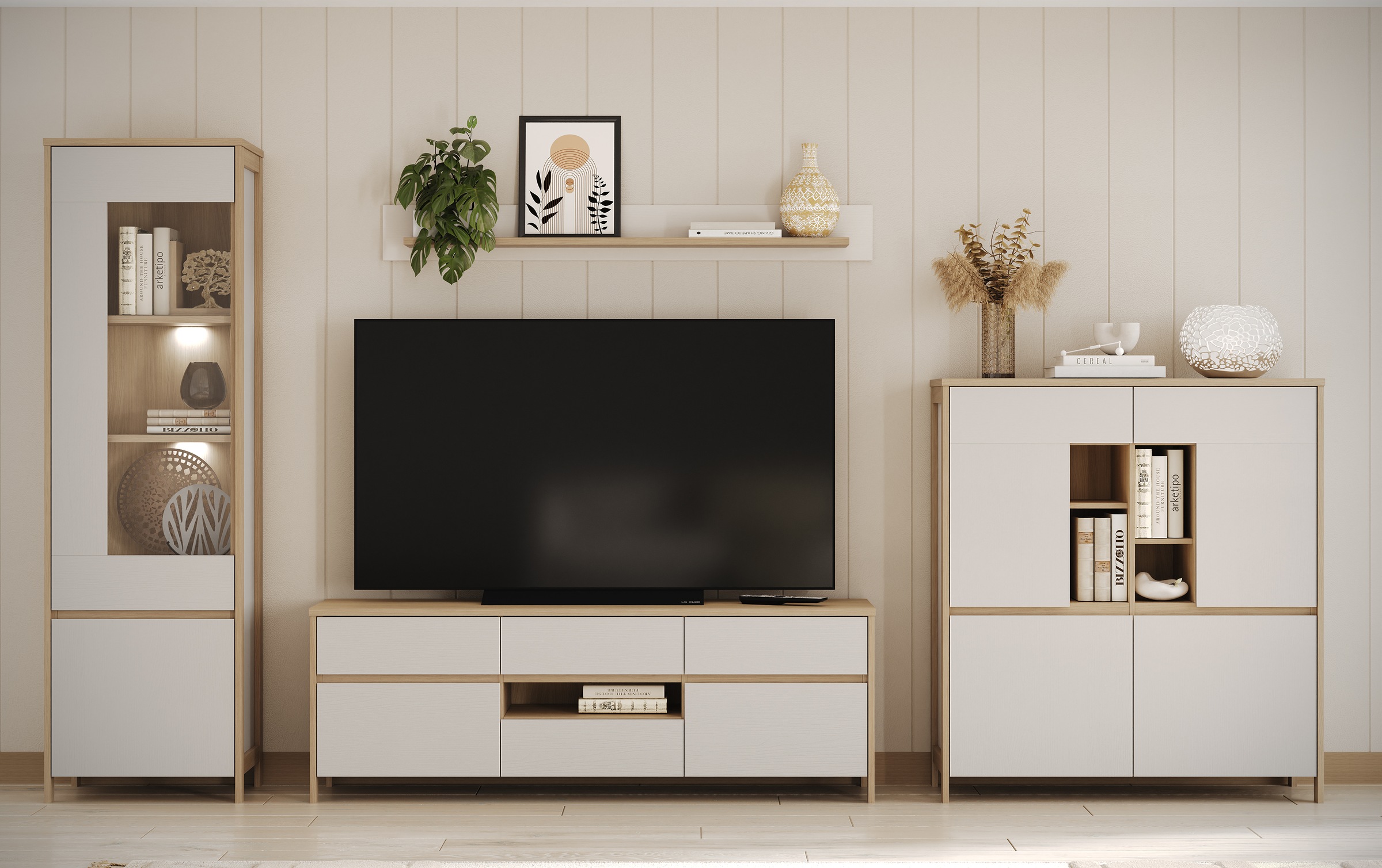 Home affaire Meuble mural »Stranda, moderne Anbauwand, Komplettset im Scandi-Style« 4 cuis tlg.