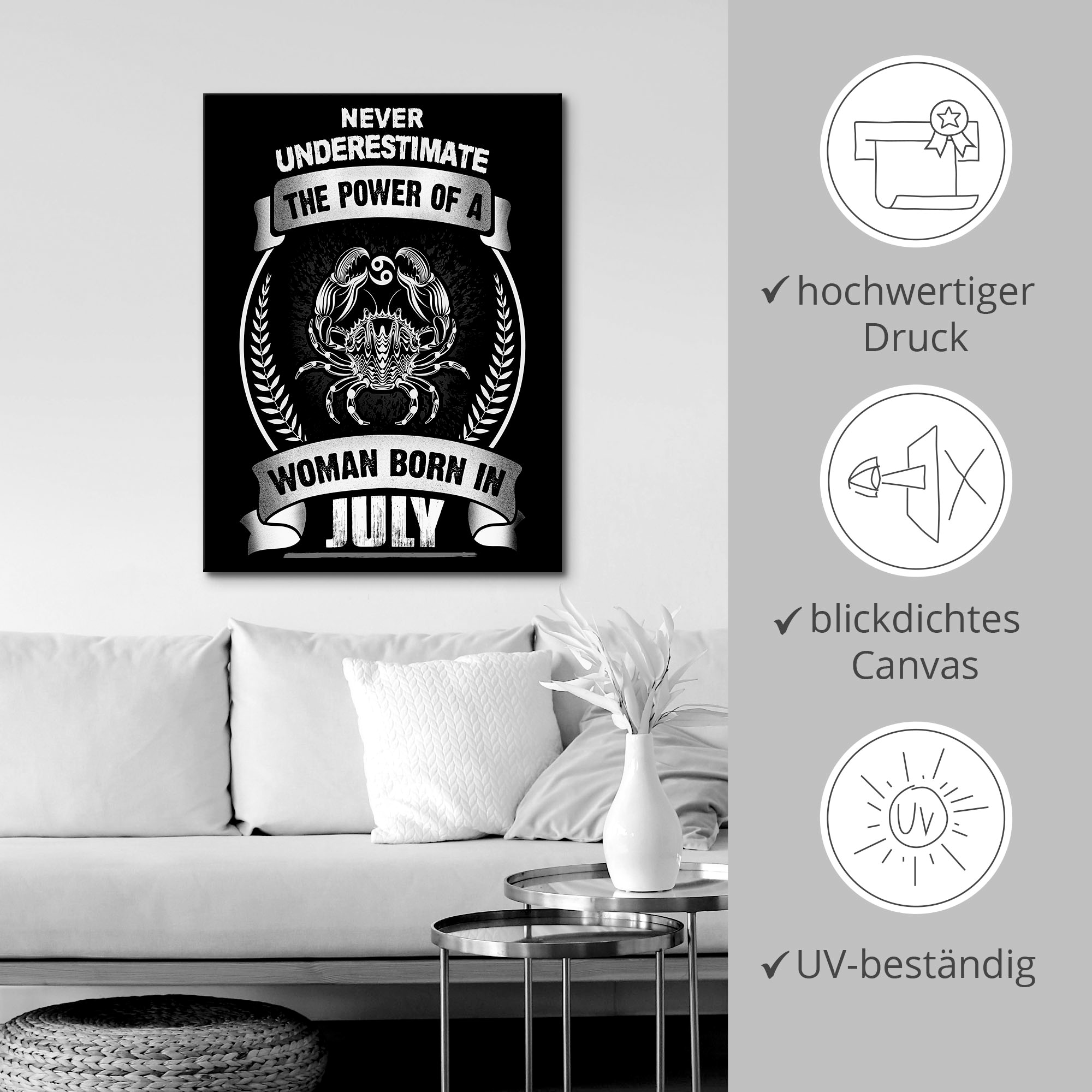 Artland Leinwandbild »Sternzeichen Mottospruch Juli« Sprüche & Texte 1 Stk. tlg. auf Keilrahmen gespannt