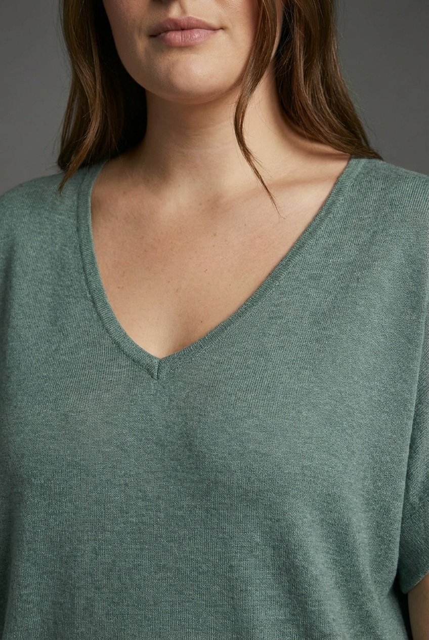 Laura Scott CURVE Pull col V sommerlicher Feinstrick mit figurschmeichelnder Passform