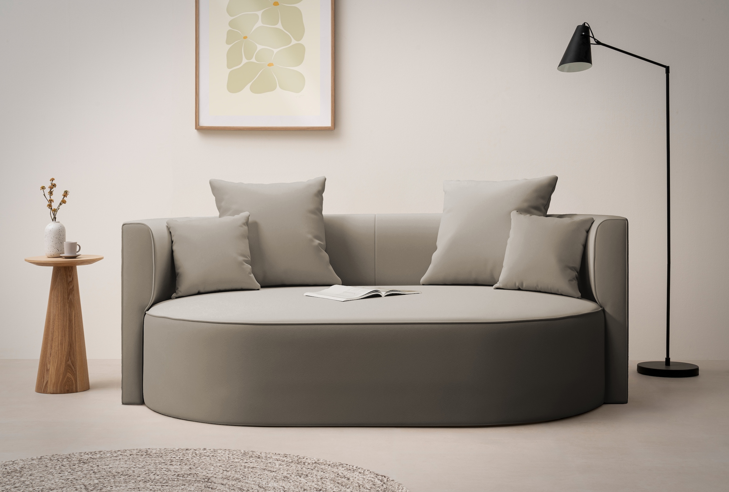 LeGer Home by Lena Gercke 2,5-Sitzer »ISALIE, rundes Loungesofa, mit Kissen, perfekt gepolstert« moderne Stoffe, mit 4 Zierkissen, extra grosse Sitzfläche