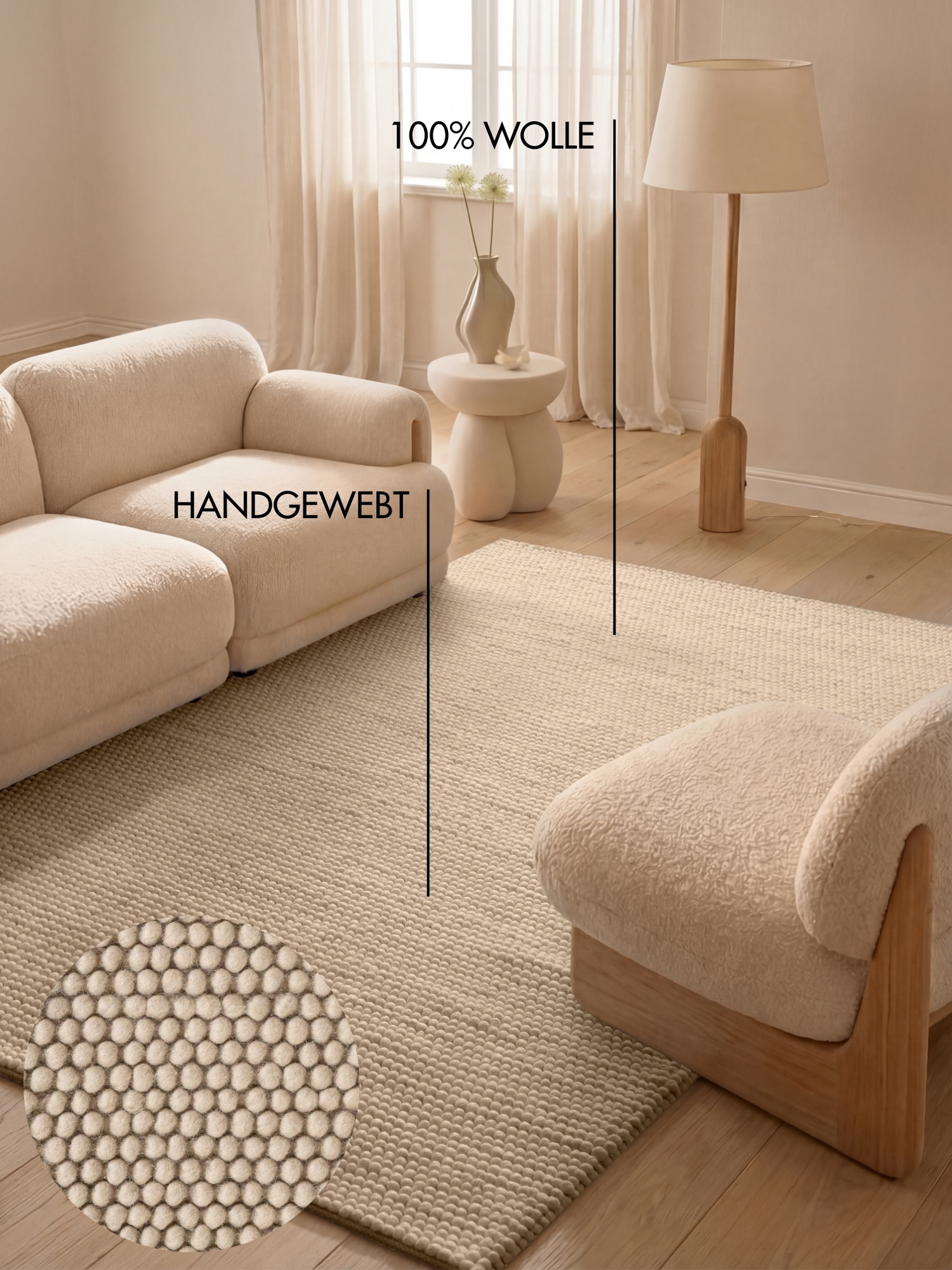 Ted Baker Tapis en laine »Diana« Rectangulaire 16 mm Höhe Wolle, Natur, Handgemacht, Wohnzimmer, Esszimmer, Schlafzimmer, Skandi