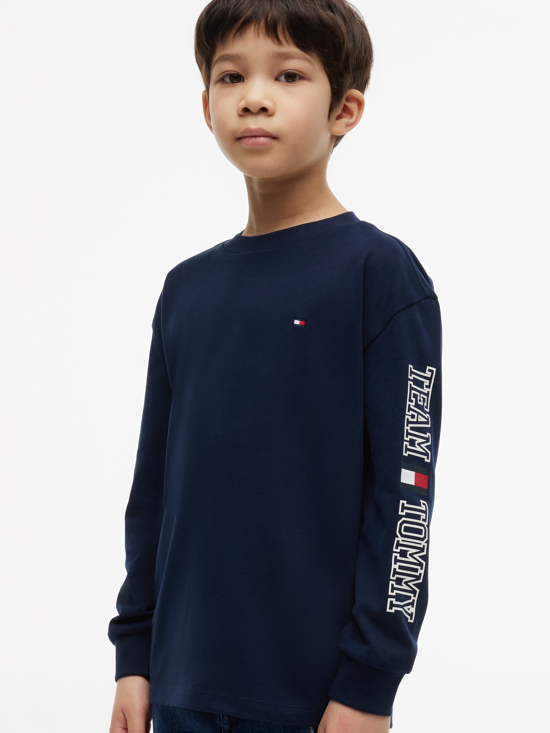 Tommy Hilfiger T-shirt à manches longues coupe régulière, enfants jusqu'à 16 ans, impression sur un bras