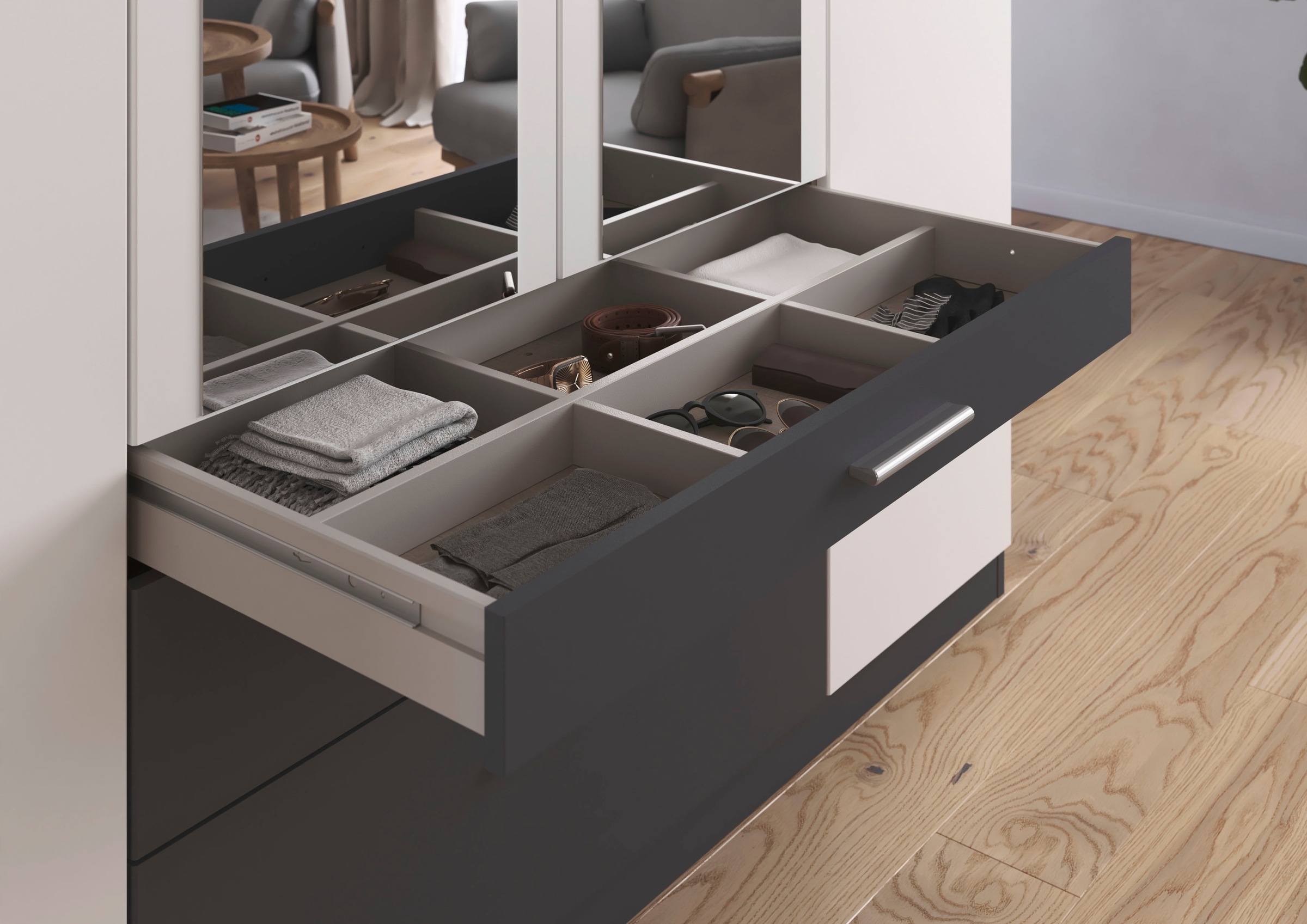 rauch Kleiderschrank »Schrank Drehtürenschrank Garderobe Ankleide Schlafzimmer HILDESHEIM« Breiten: 185/275 cm, Höhe 231 cm,  oberste Schublade mit praktischer Facheinteilung MADE IN GERMANY