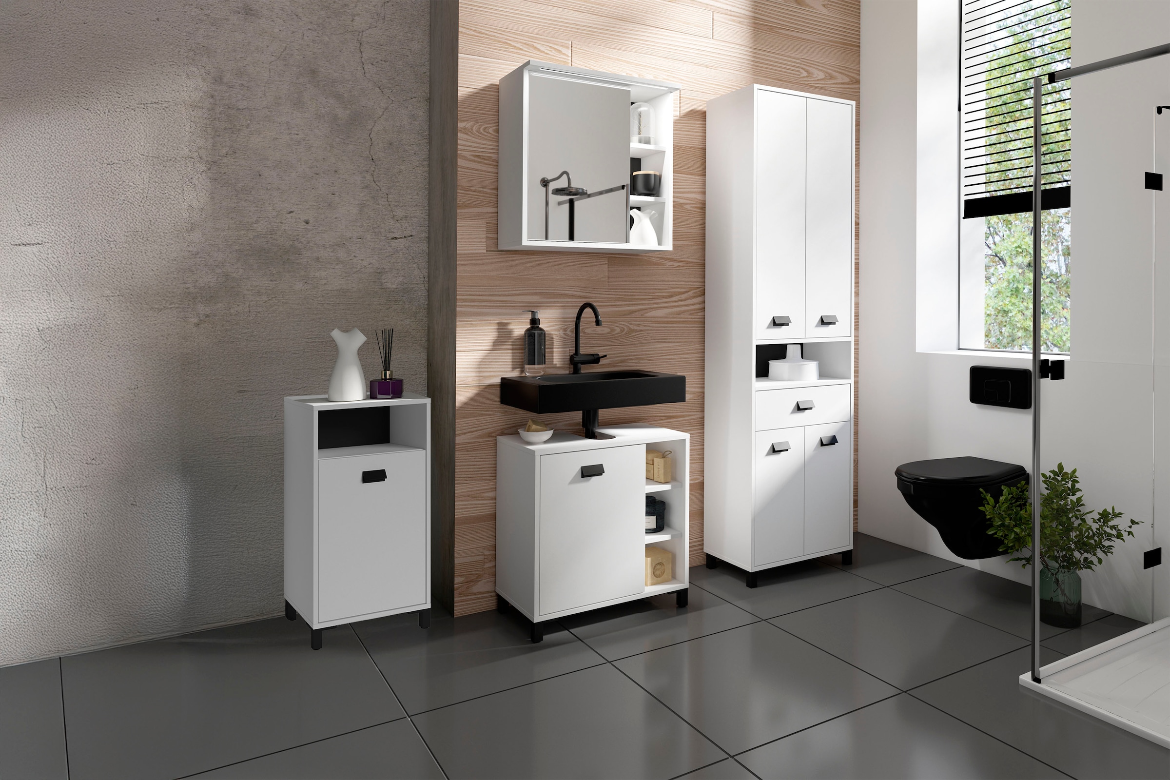 byLIVING Midischrank »Wellness« mit variablem Einlegeboden und offenem Fach für viel Stauraum