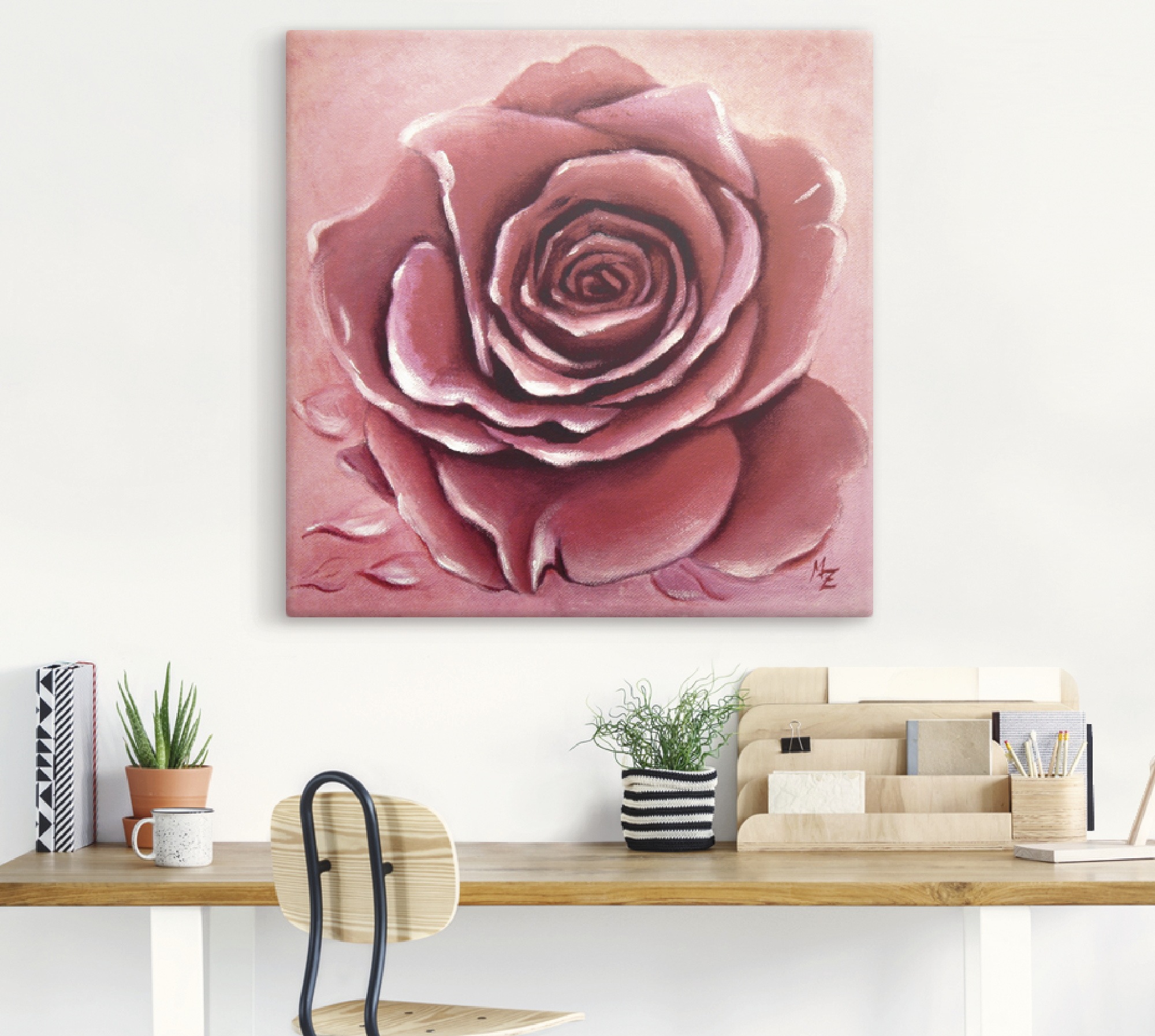 Artland Leinwandbild »Rote Rose handgemalt« Blumen 1 Stk. tlg. auf Holzrahmen gespannt