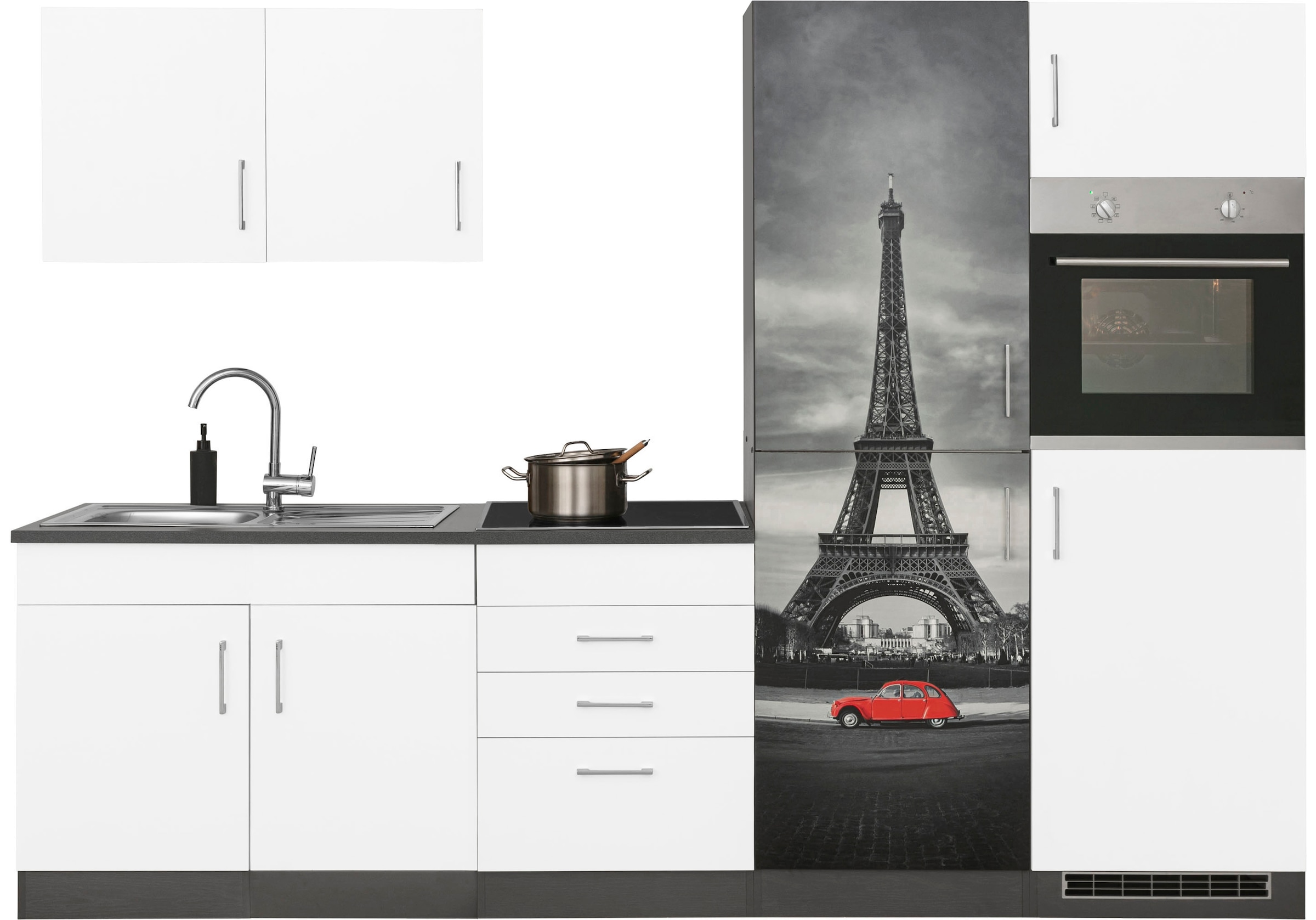KOCHSTATION Kitchenette »KS-Paris – Küchen mit einzigartigen Fotomotiven auf den Fronten« largeur 280 cm, option appareils électriques et induction