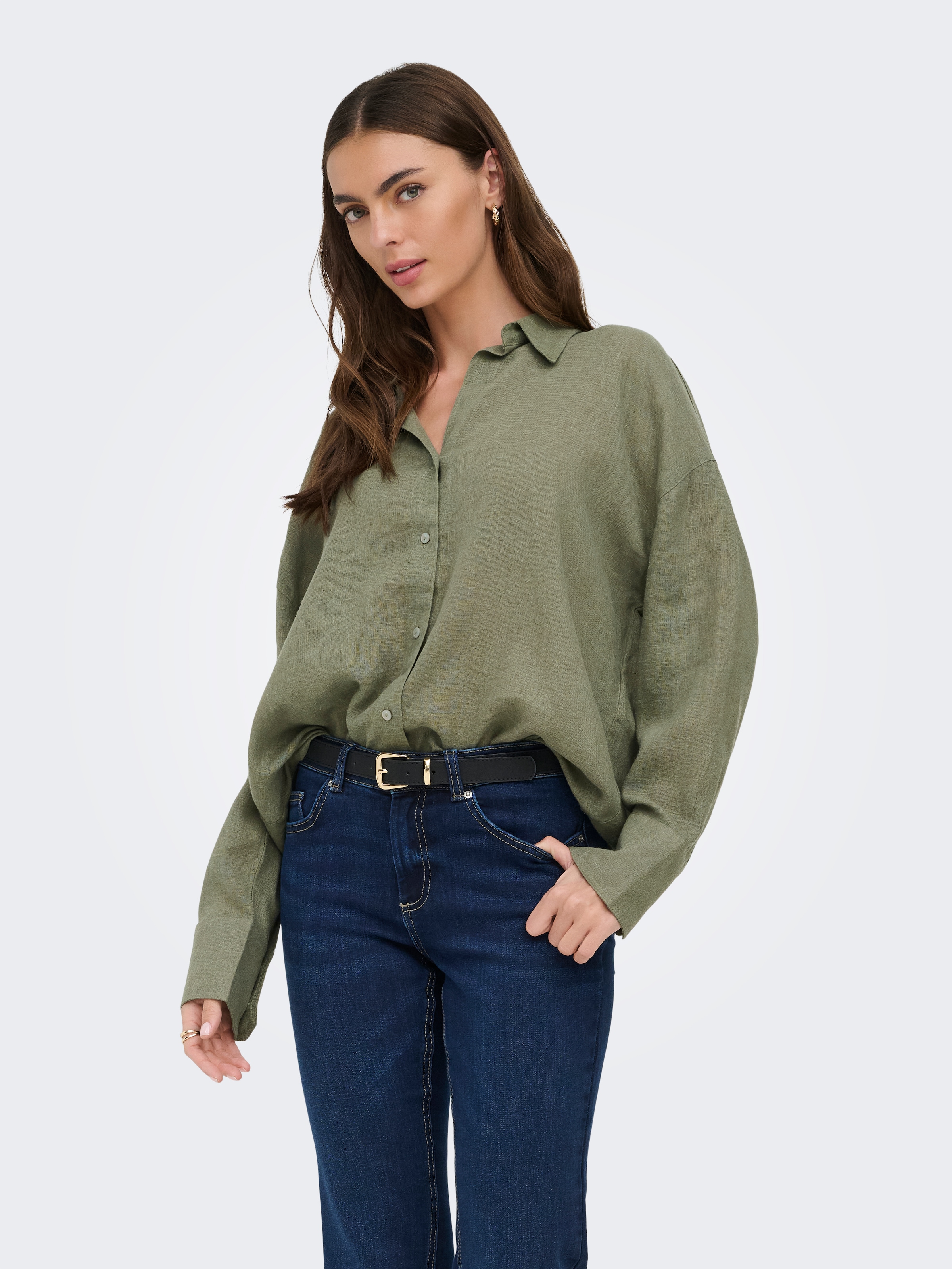 ONLY Blouse chemise »ONLBRUXELLES V- LS LIN BL SHIRT PNT NOOS« avec lin