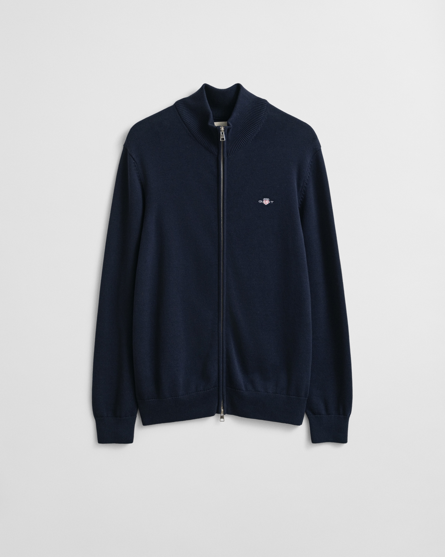 Gant Cardigan »CASUAL COTTON ZIP CARDIGAN« Mit Rippbündchen an Stehkragen, Ärmeln und Saum