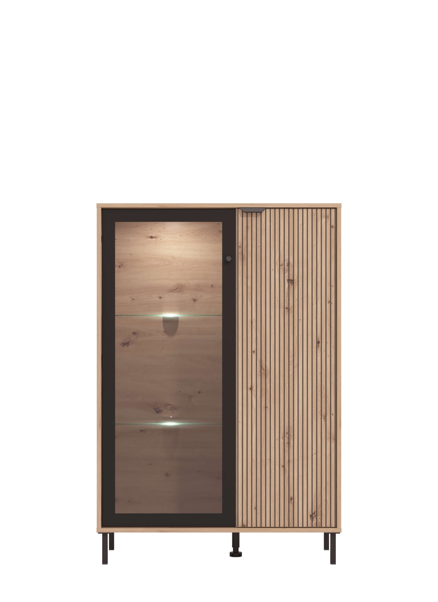 Home affaire Buffet haut »Mayenne Sideboard, Stauraumschrank, Anrichte, Hochschrank, Breite 93cm« Holztür mit Rillen-Optik, Glastür, Modernes Design