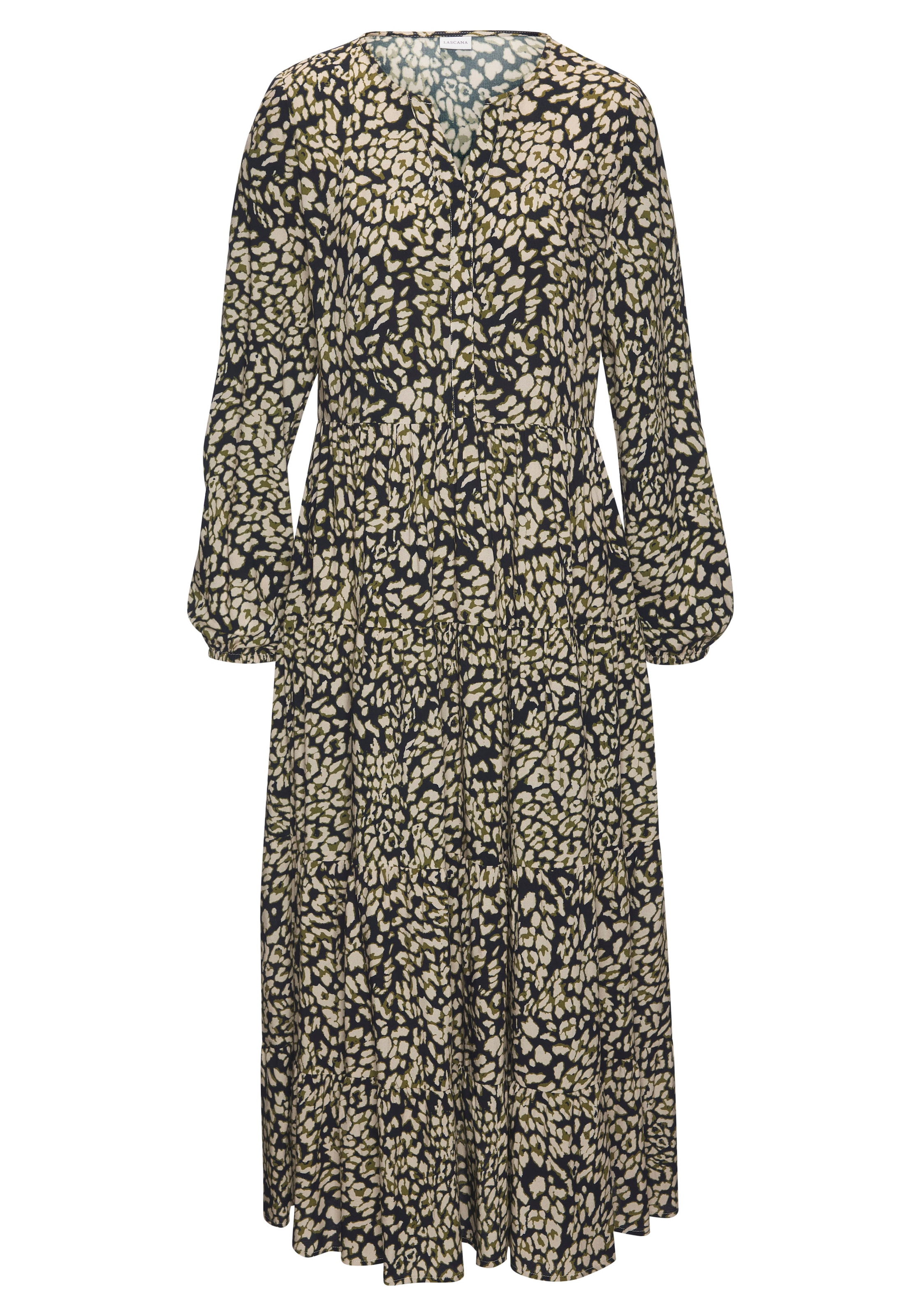 LASCANA Maxikleid mit Leoprint und Volants, Volantkleid