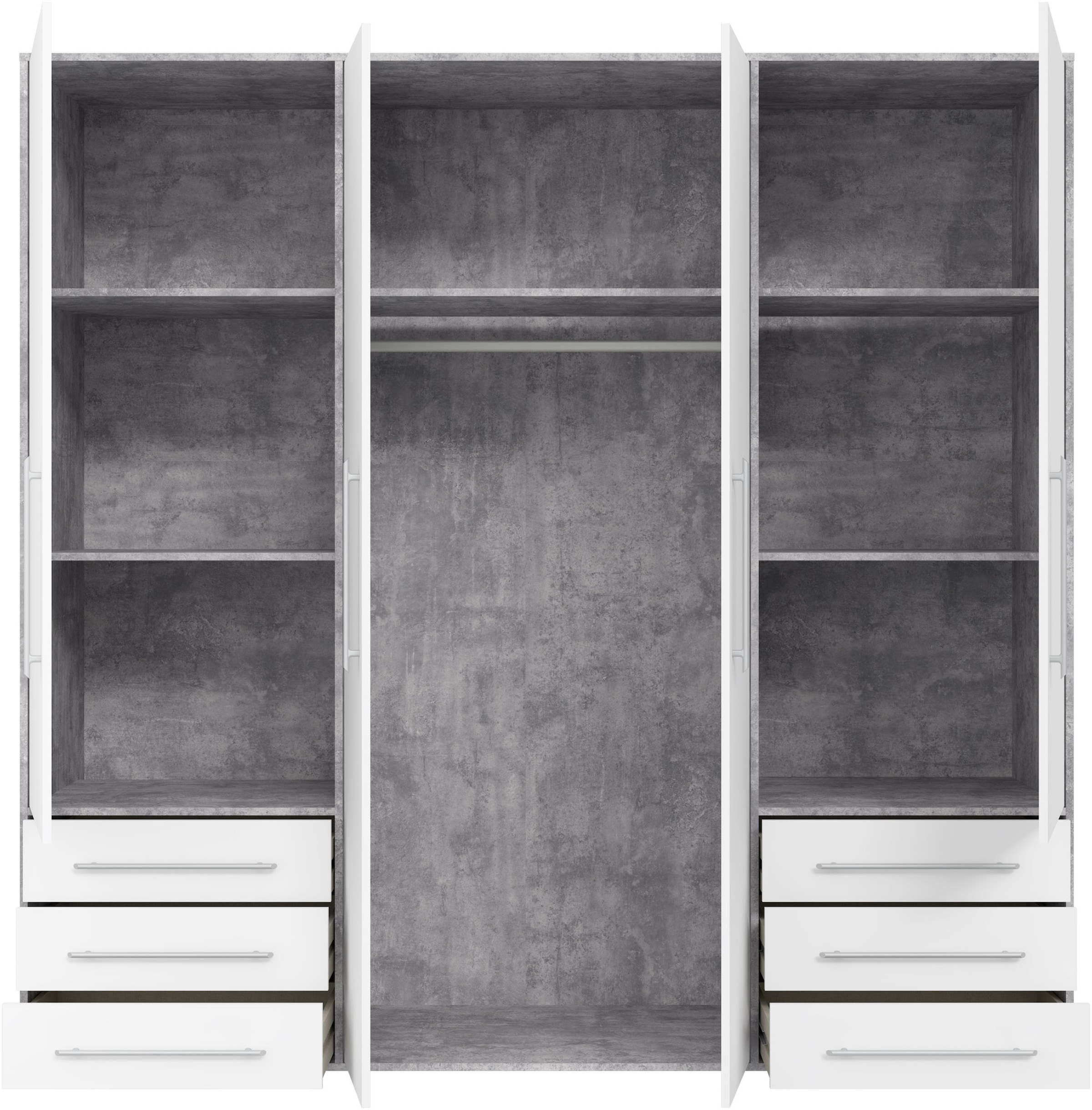 FORTE Armoire à portes battantes »Mokkaro, Kleiderschrank,zeitloses Design, 4 türig« beaucoup d'espace de rangement, tiroirs, poignées en barre, Made in Europe