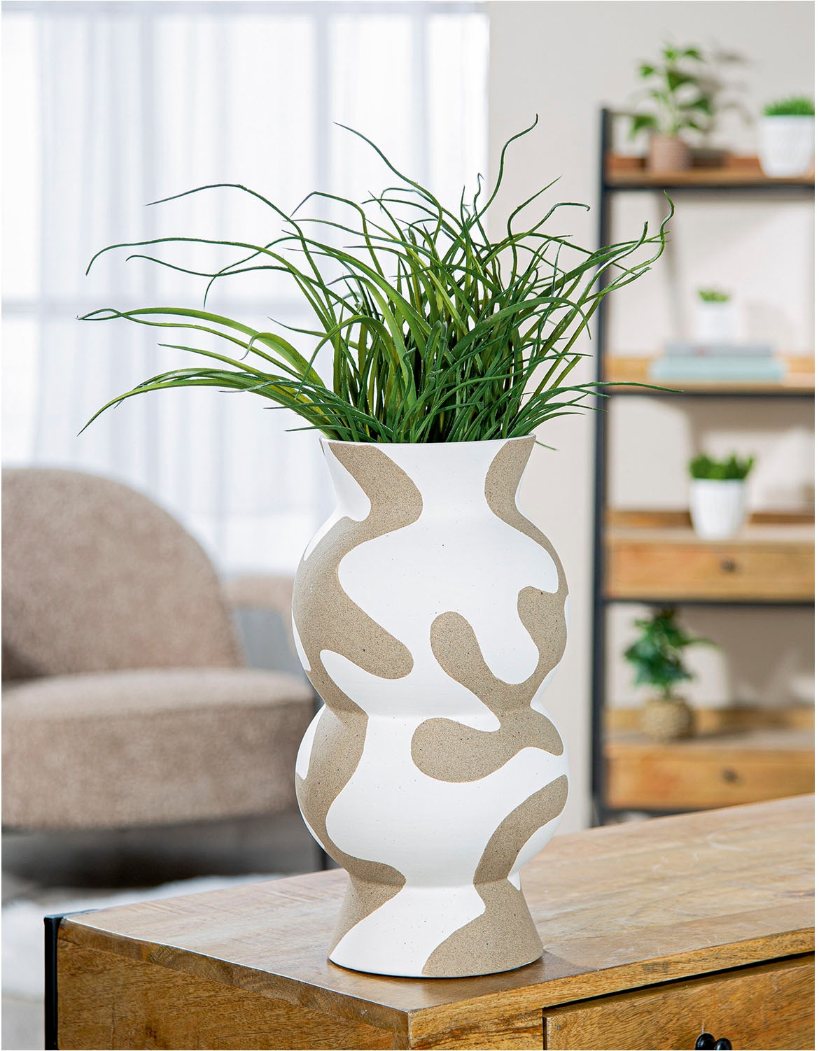 GILDE Tischvase »Vase rund Areno beige; weiss H. 35 cm«