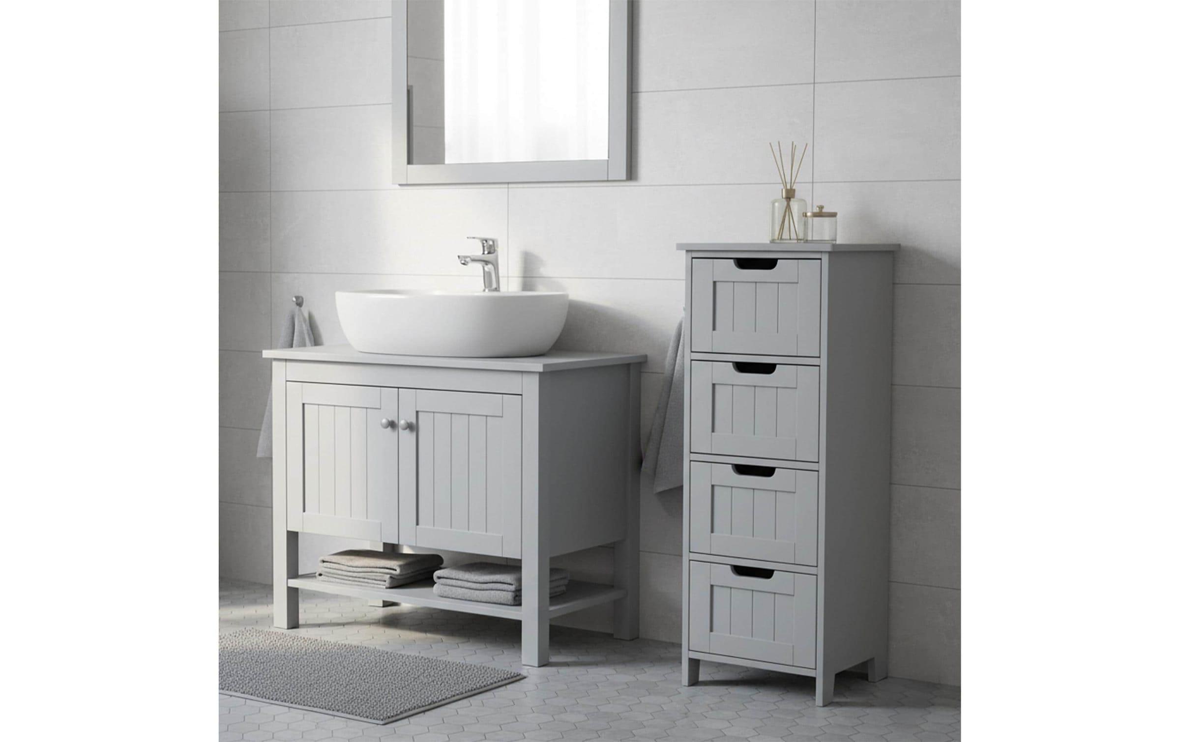 relaxdays Badregal »30 x 82 cm« Kompakte Badkommode im Landhausstil