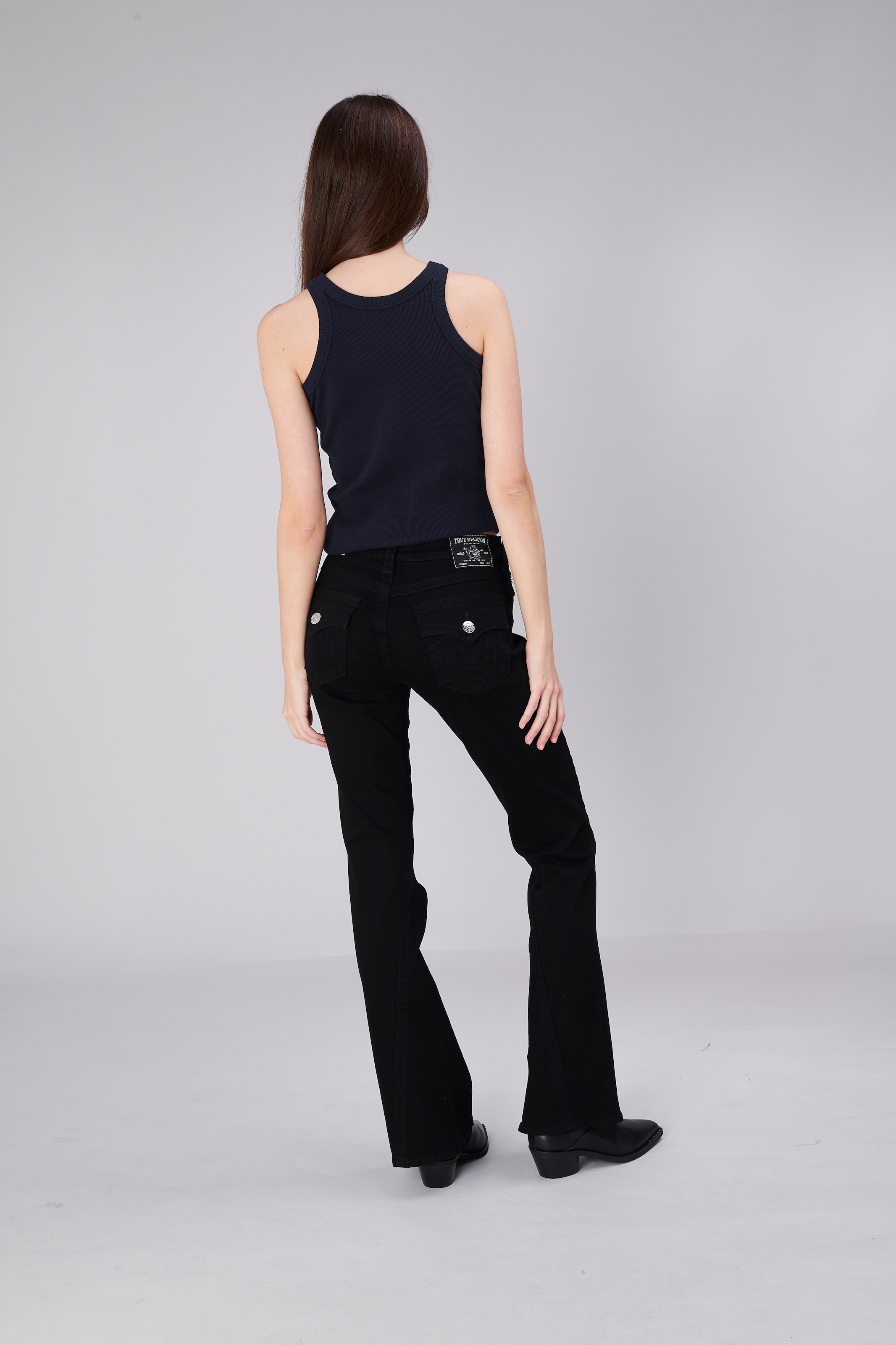 True Religion »JOEY MID RISE FLARE FLAP« Mélange de coton, coupe évasée