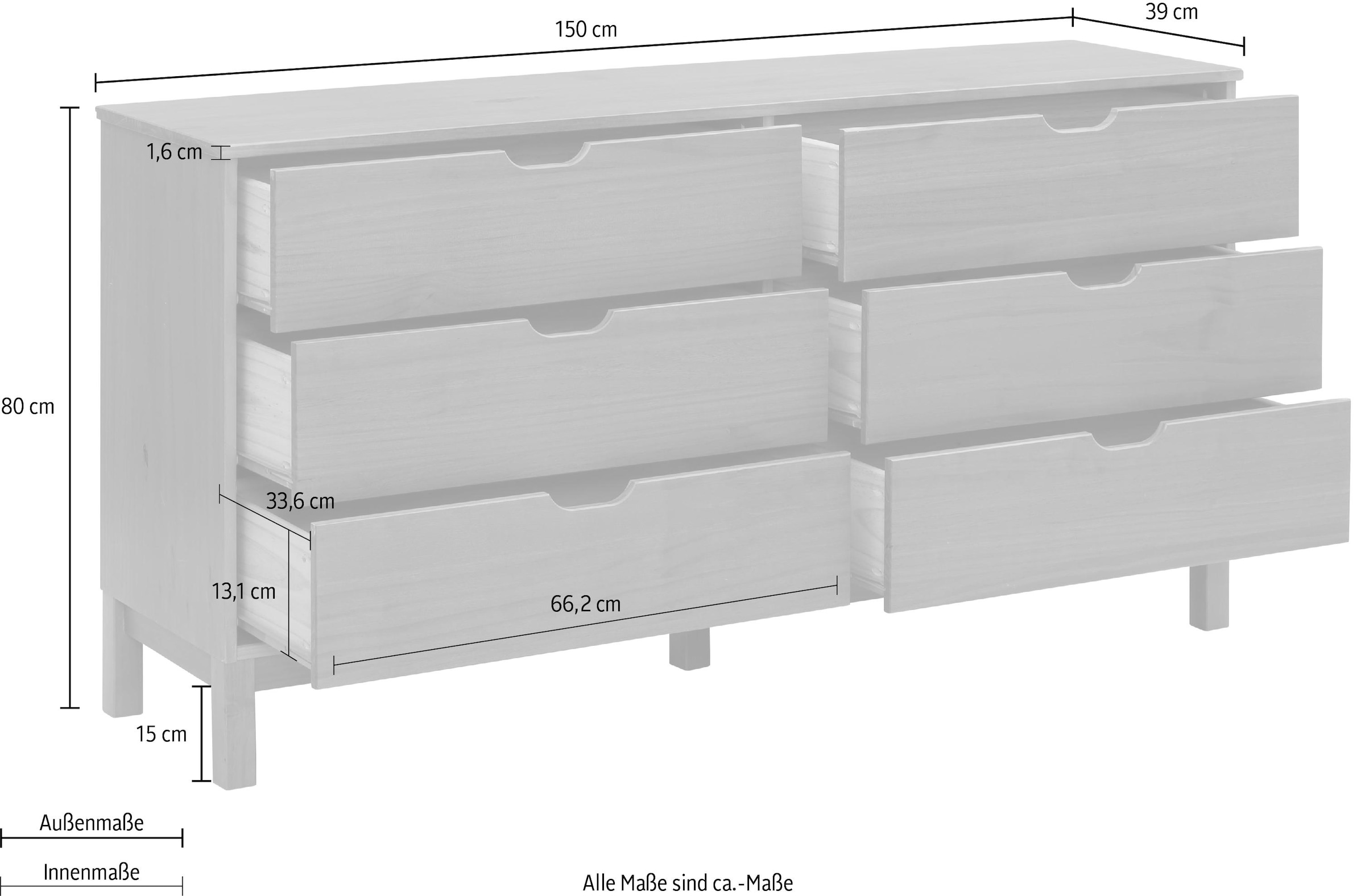 GOODproduct Commode »Post« massives Kiefernholz, mit vielen Stauraummöglichkeiten, Breite 150 cm