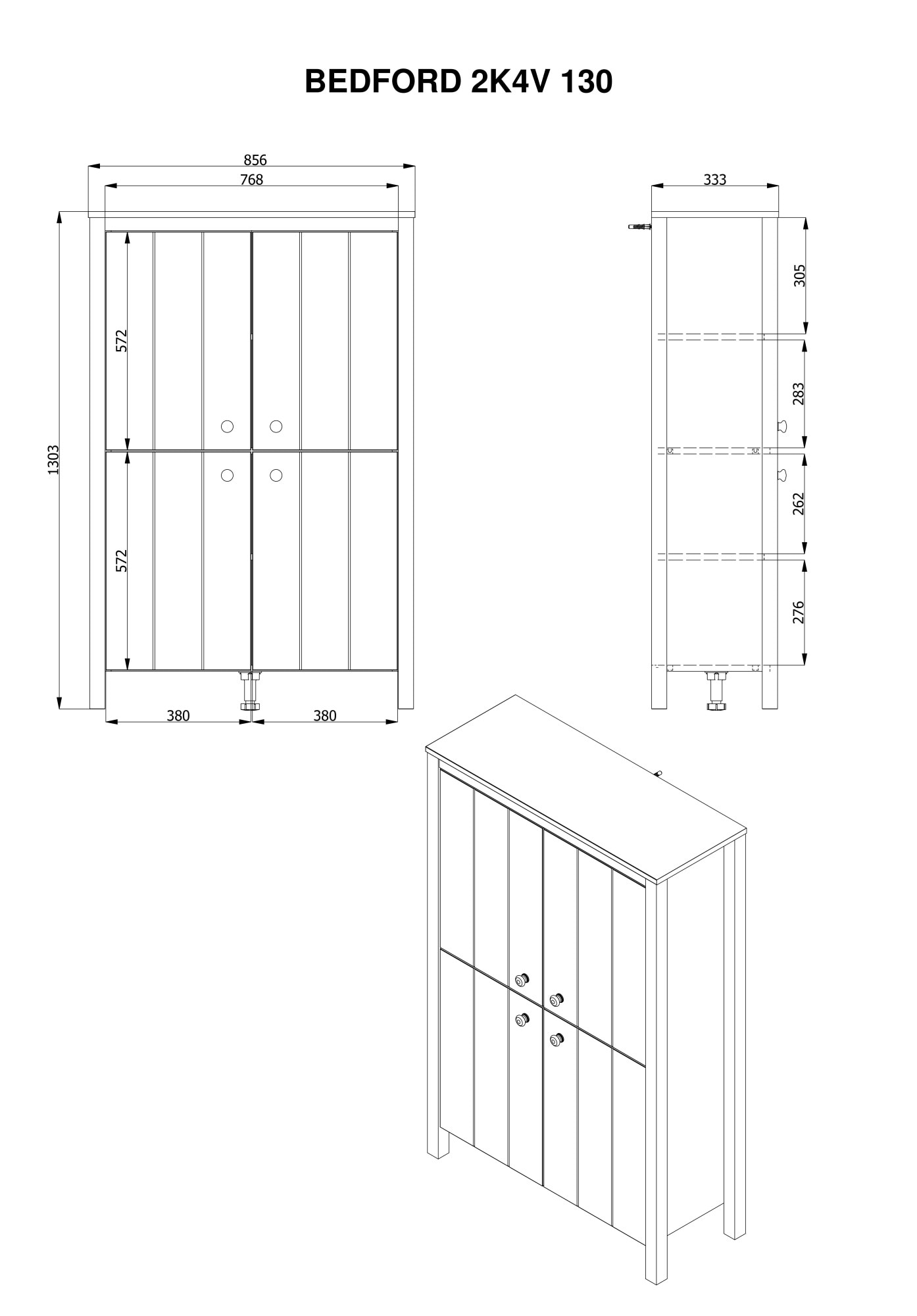Home affaire Buffet haut »BEDFORD, Kommode, Anrichte, Schrank, Highboard im Landhausstil« Profil MDF 2D recouvert, marquage à chaud