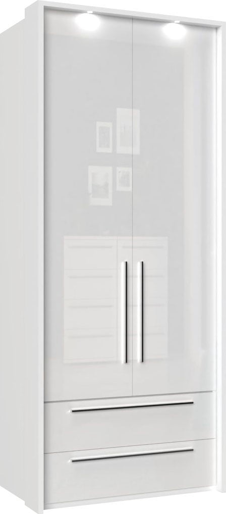 GOODproduct Drehtürenschrank »Piano, inklusive Rahmen und Beleuchtung, soft-close-Funktion« viele Breiten zur Auswahl, 226cm hoch, mit jeweils 2 Schubladen,  beige oder weiss, UV lackiert, Hochglanzfronten, FSC-zertifiziert