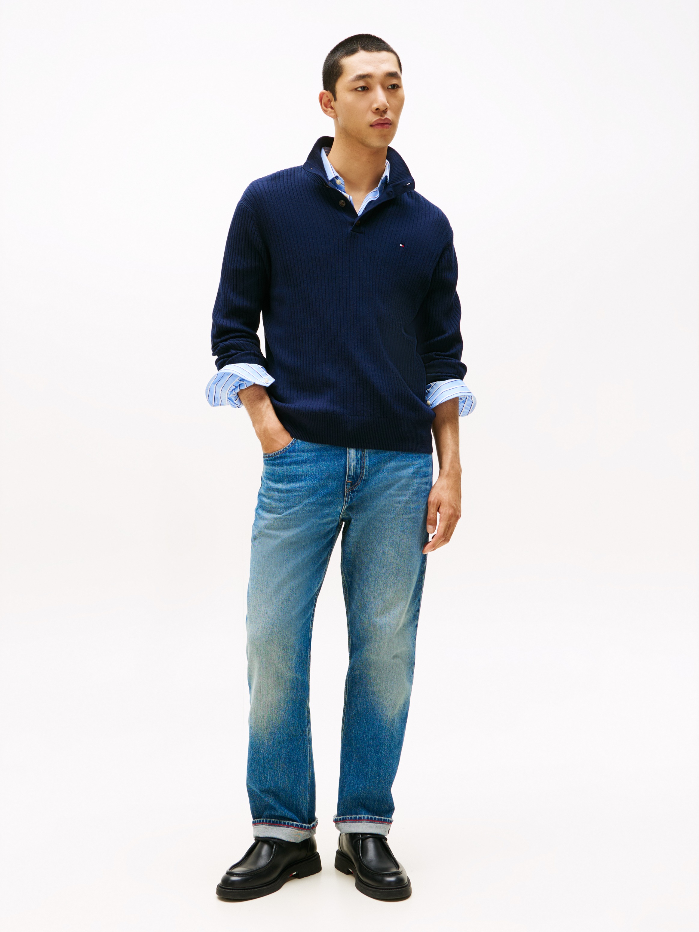 Tommy Hilfiger Troyer »PIMA CASH STRUCTURE MOCK« Rippbündchen am Kragen, Ärmel und Saum