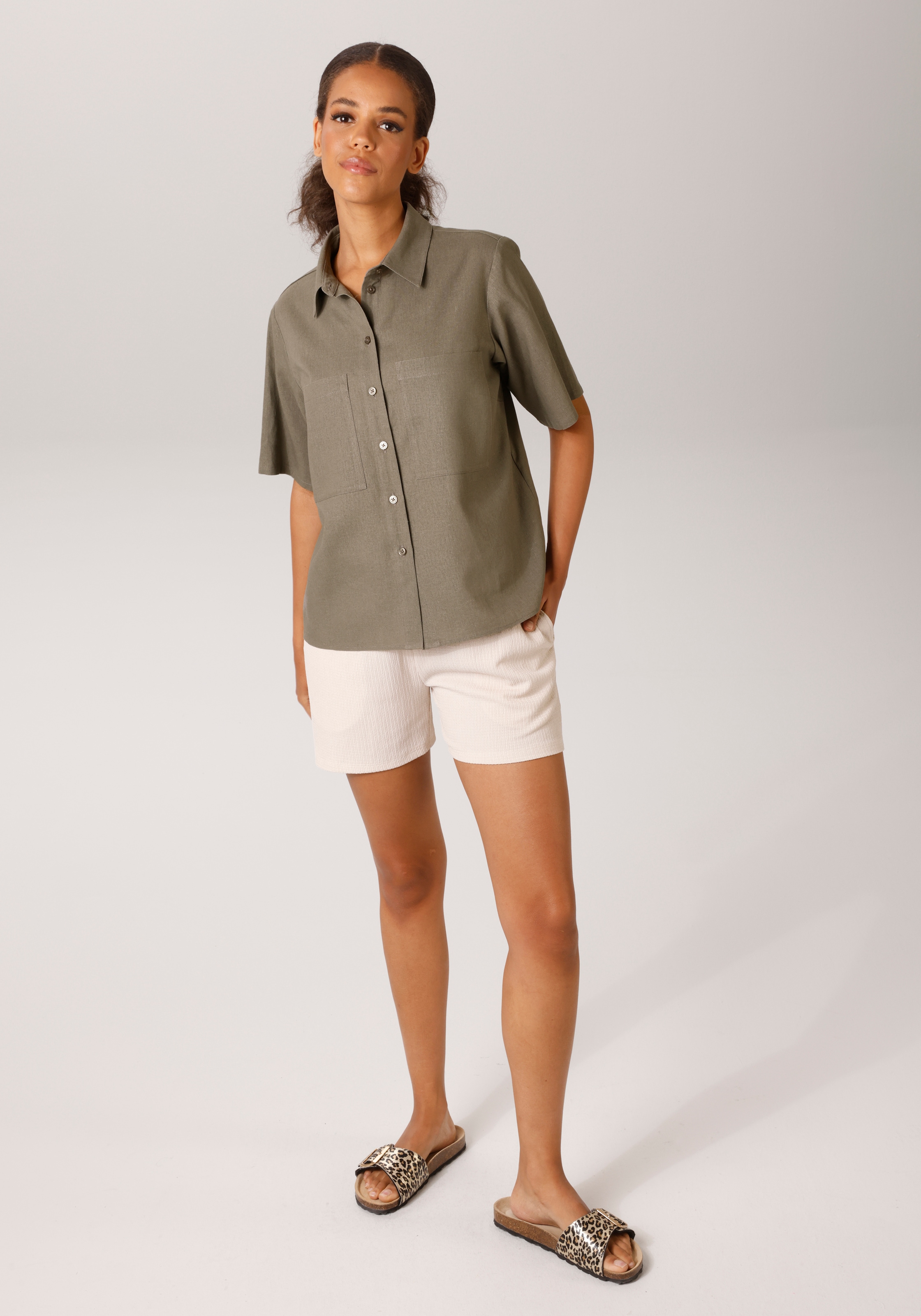 Aniston CASUAL Kurzarmbluse mit Leinen - NEUE KOLLEKTION