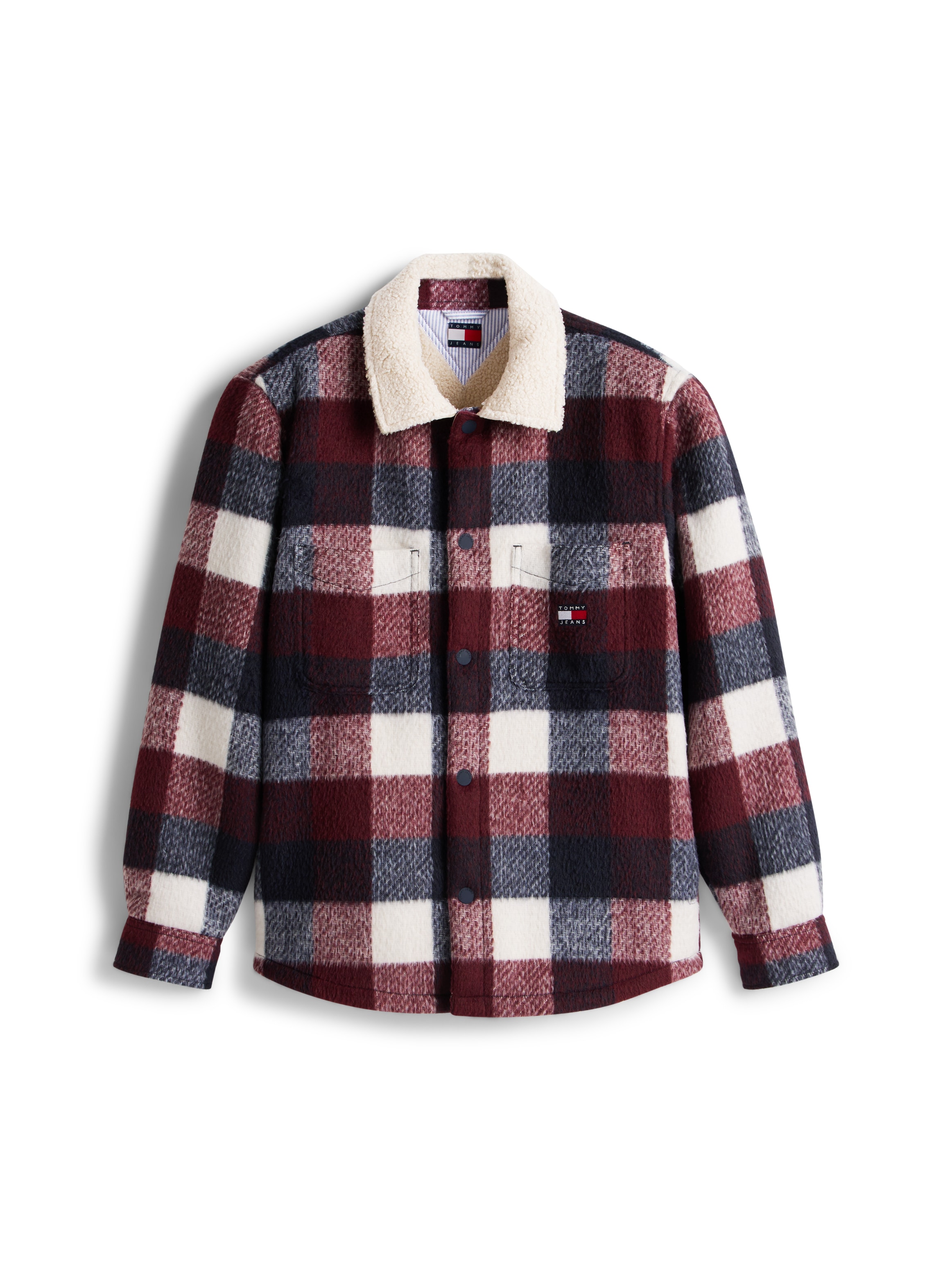 Tommy Jeans Chemise à carreaux »CHECK TEDDY OVERSHIRT« Overshirt Jacke Holzfäller kRegular fit mit Rundhalsausschnitt