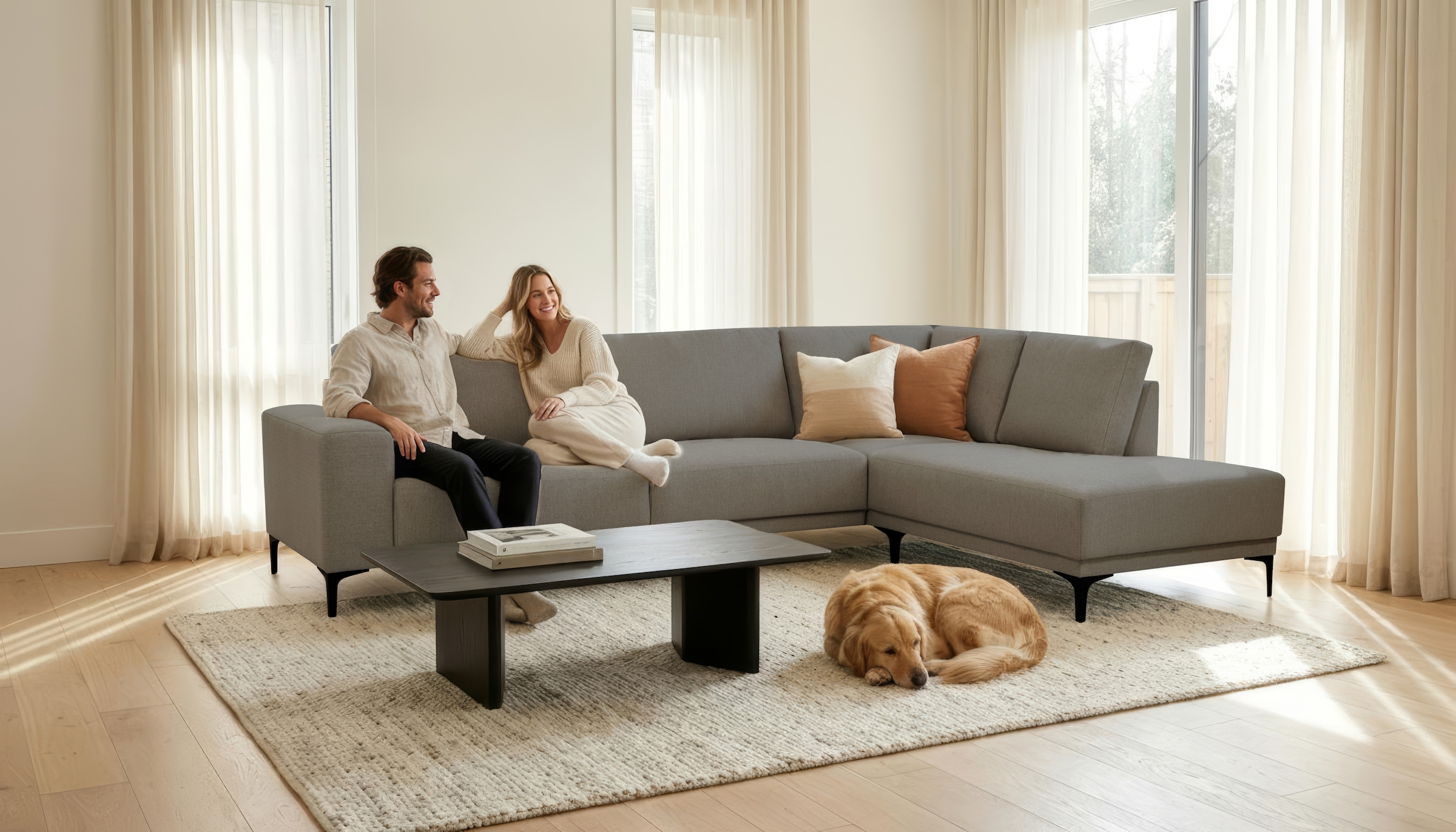 GOODproduct Ecksofa »Xander, L-Form« Breite 289 cm, Webstoff, Soft-Touch Chenille, schwarze Metallfüsse