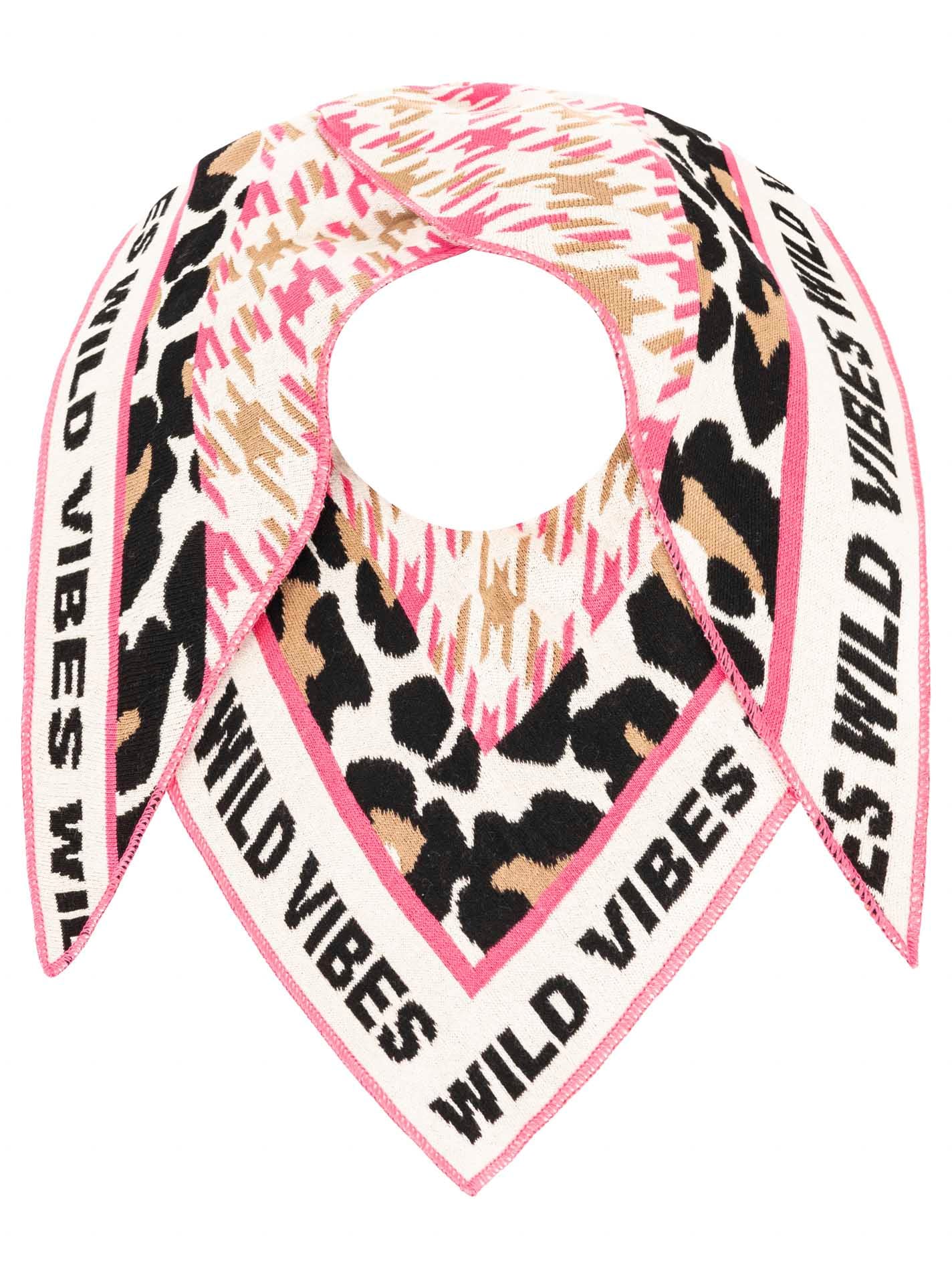 Zwillingsherz Foulard triangulaire »"Leo Hahnentritt"« mélange de motifs, léopard et pied-de-poule, inscription, foulard mode