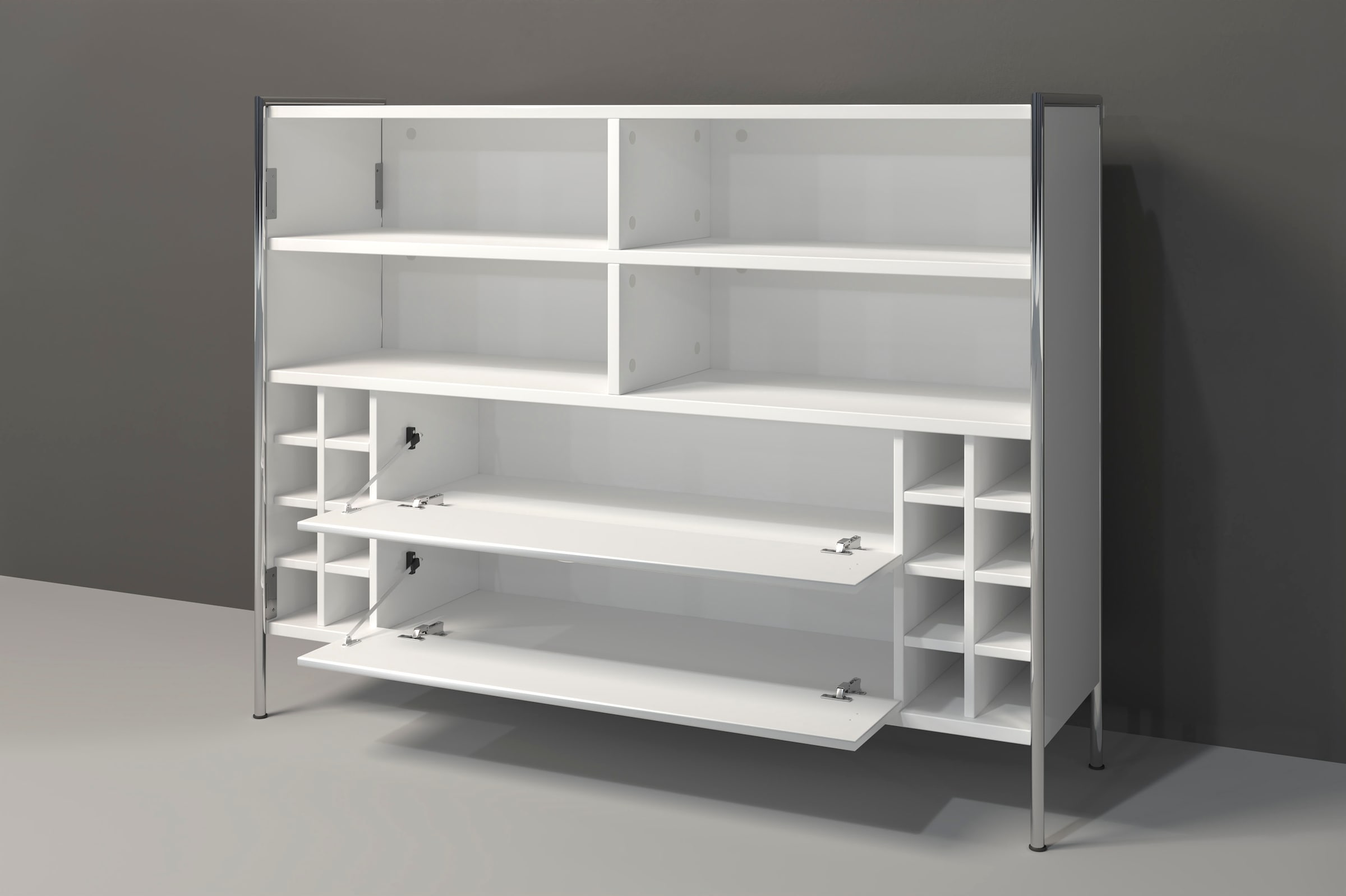 PLACES OF STYLE Tresentisch »Imperia« Mobile Bar mit Chromrahmen, viel Stauraum - (B/T/H) 140/48/109 cm