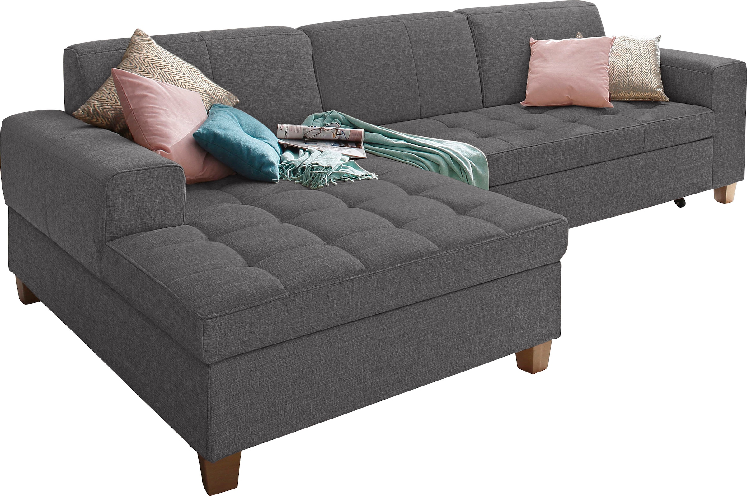 Home affaire Canapé d'angle »Corby L-Form« wahlweise mit Bettfunktion, Steppung auf Sitzfläche