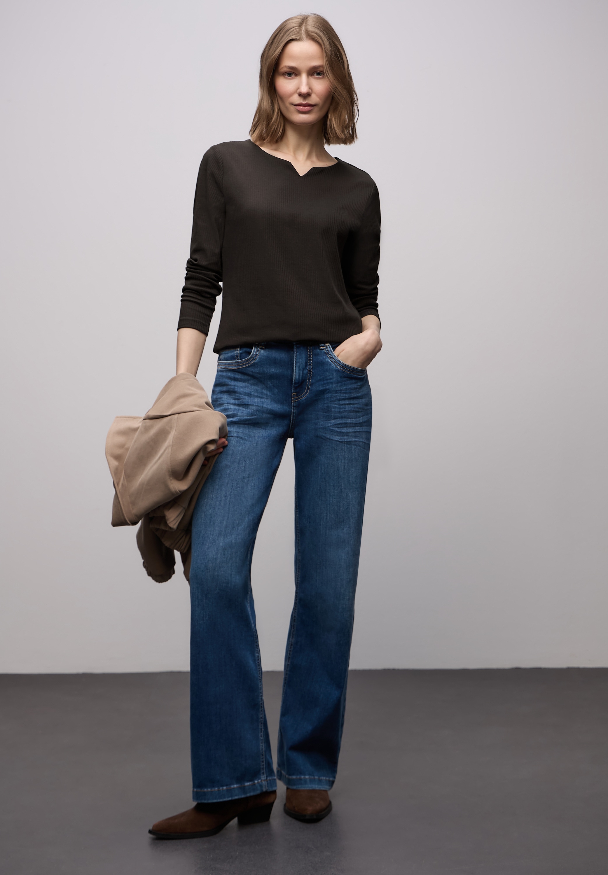 STREET ONE Langarmshirt mit Rippstruktur