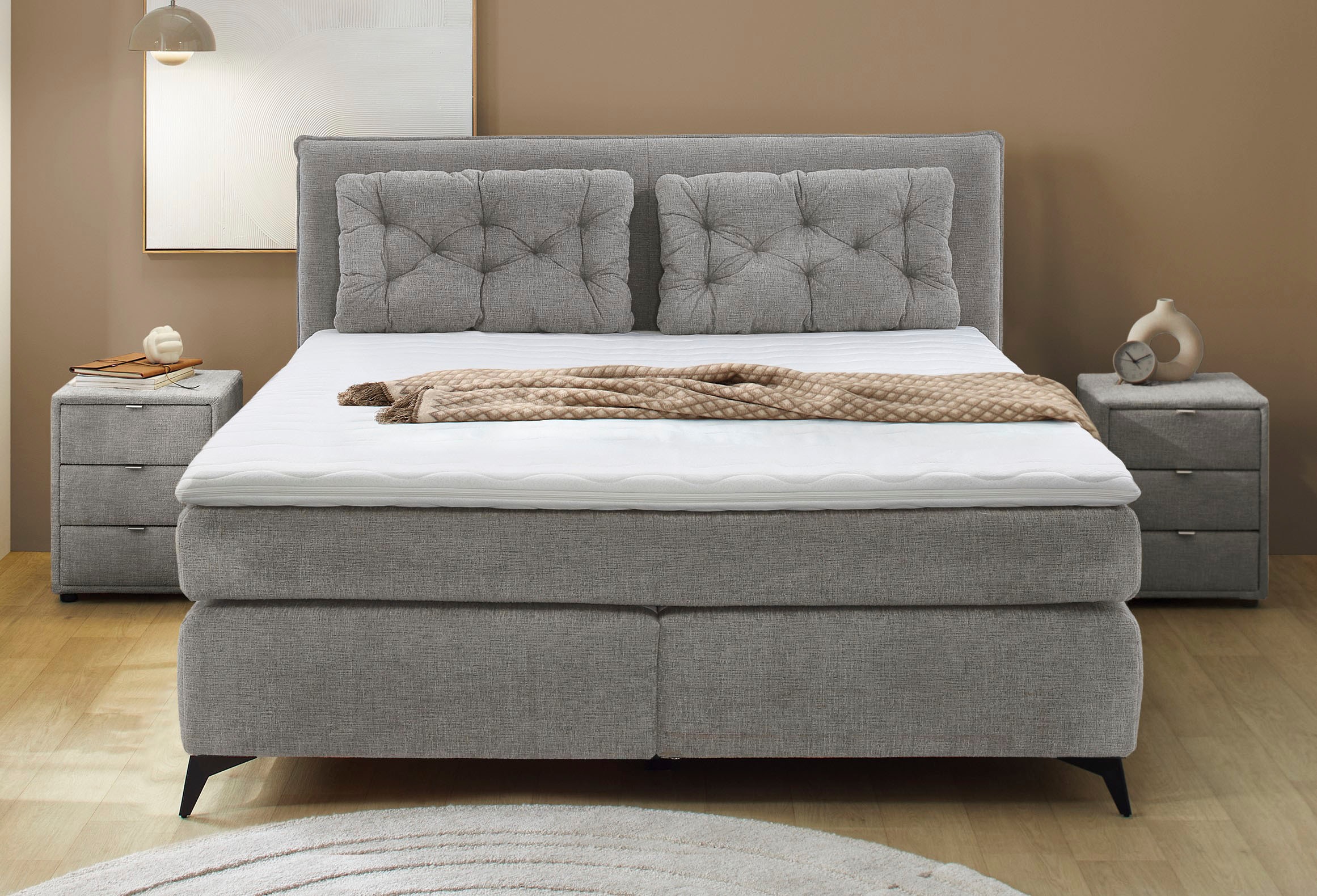 Jockenhöfer Gruppe Boxspringbett »Chalet, inklusive Kissen« Wende-Bonell-Federkern-Matratze (H2/H3), PU-Schaum Topper