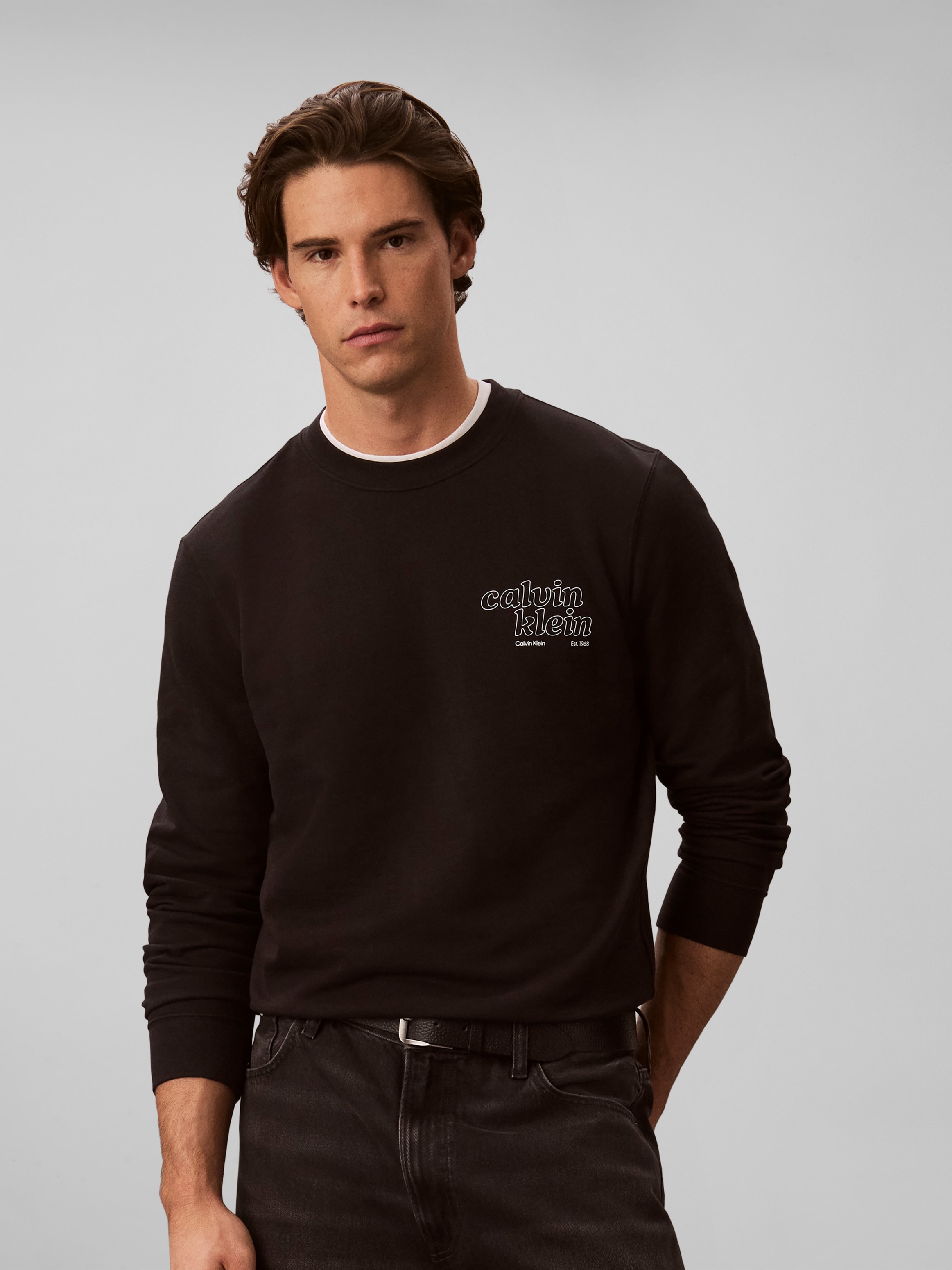 Calvin Klein Jeans Sweatshirt , Rundhalsausschnitt, Brustdruck, reine Baumwolle
