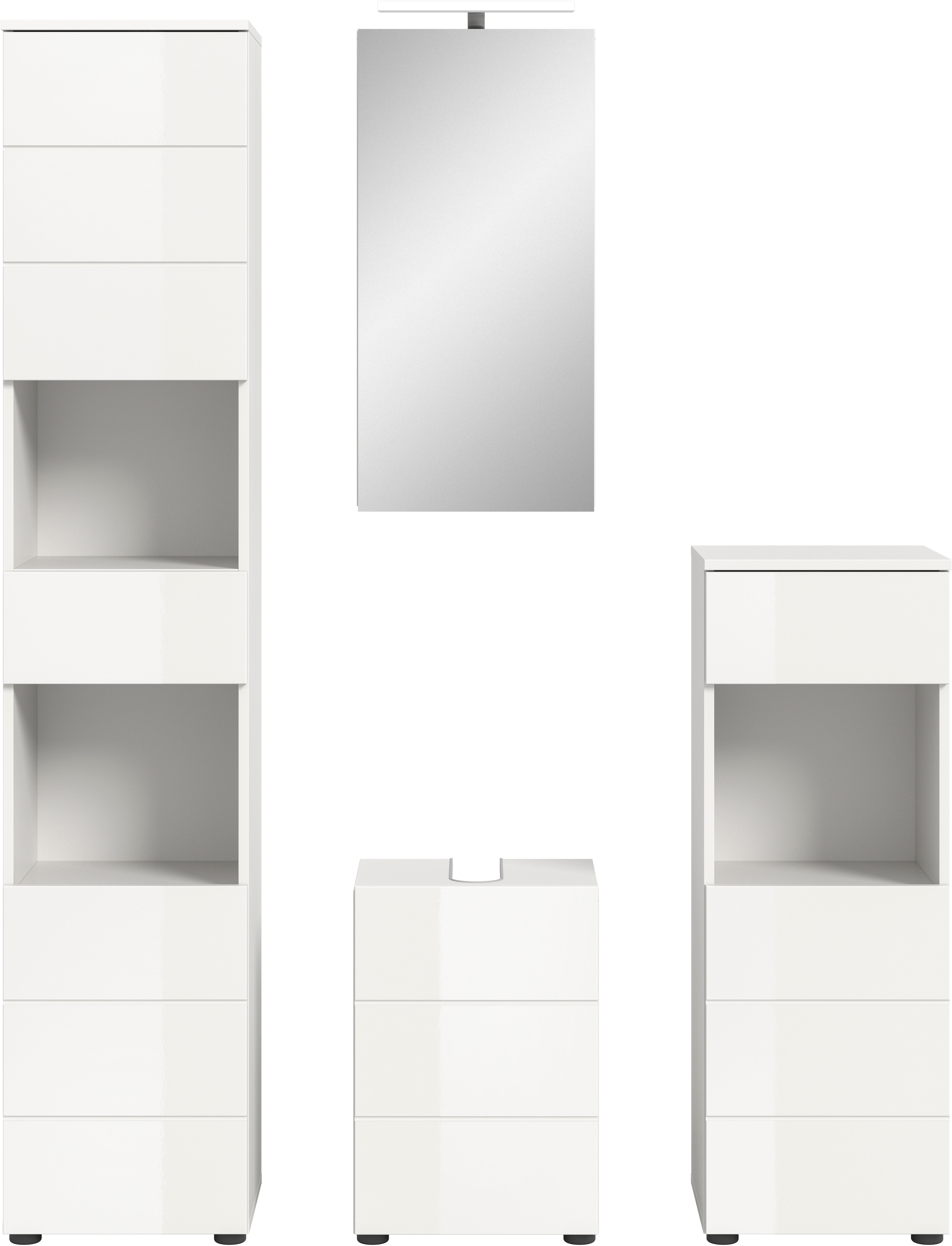welltime Ensemble de meubles de salle de bain »Biel, Höhe 190 cm,Hochschrank,WBU, Spiegelschrank, Unterschrank, Lampe« 5 cuis tlg.