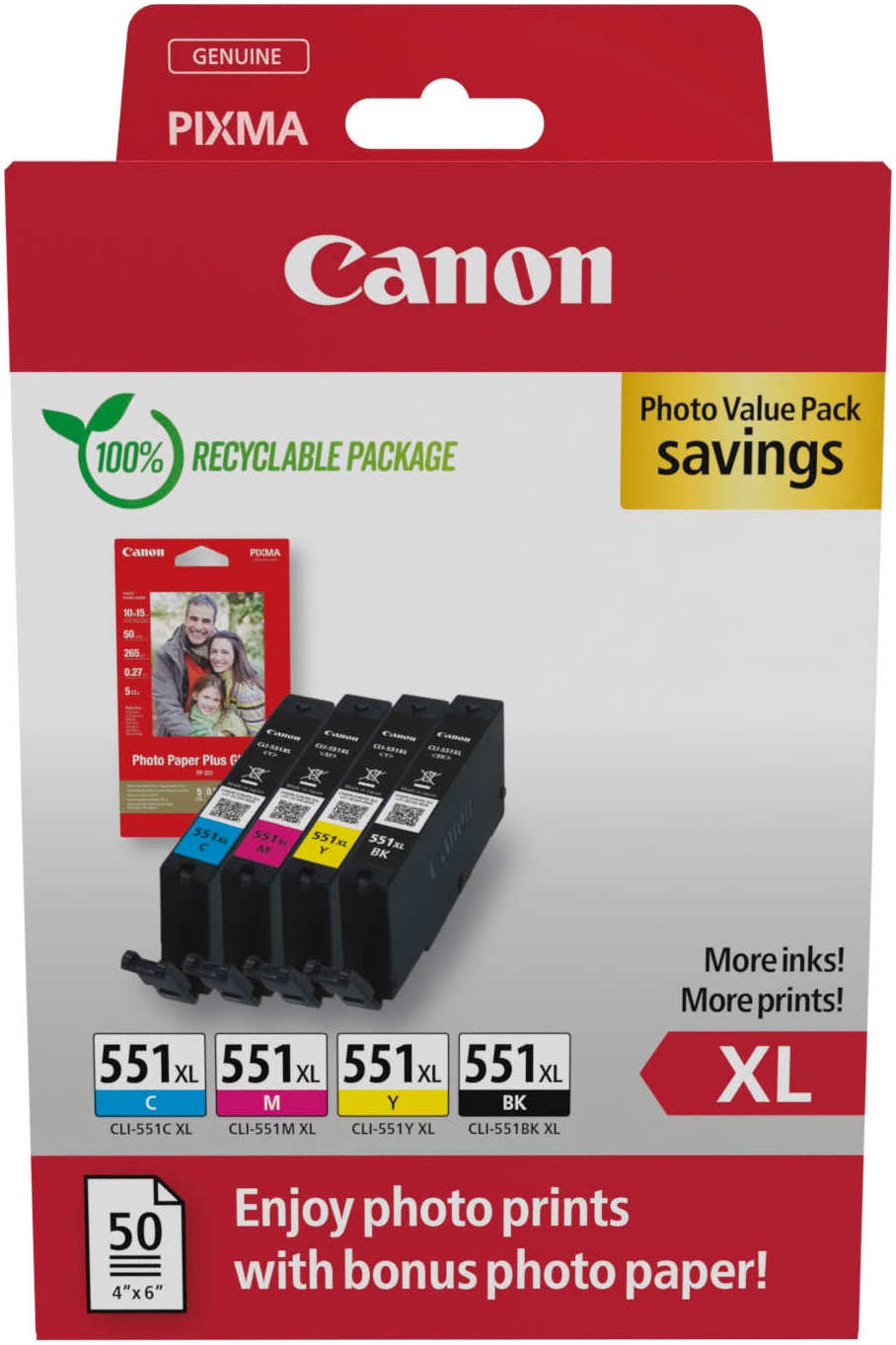 Canon Tintenpatrone »CLI-551XL BK/C/M/Y + Photo Value Pack«