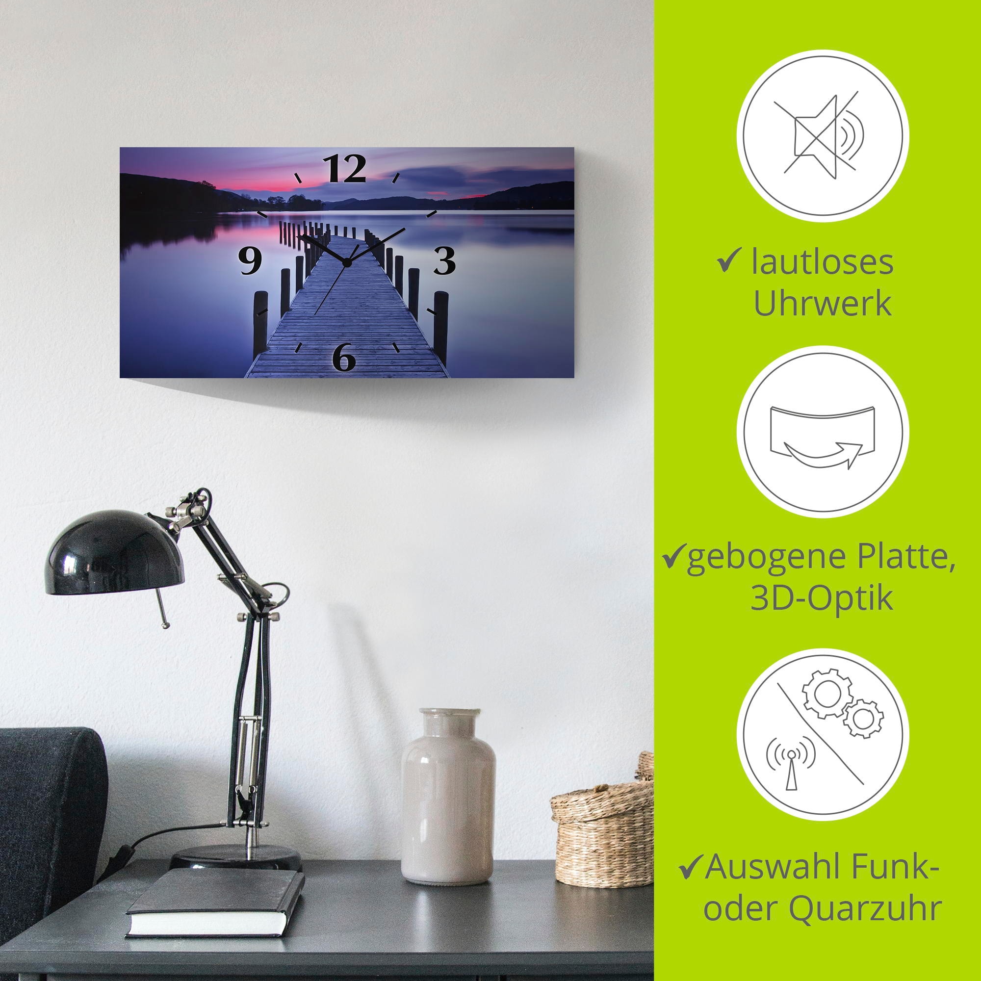 Artland Horloge murale »Panorama Steg Coniston Water« au choix avec mouvement quartz ou radio, silencieux sans tic-tac