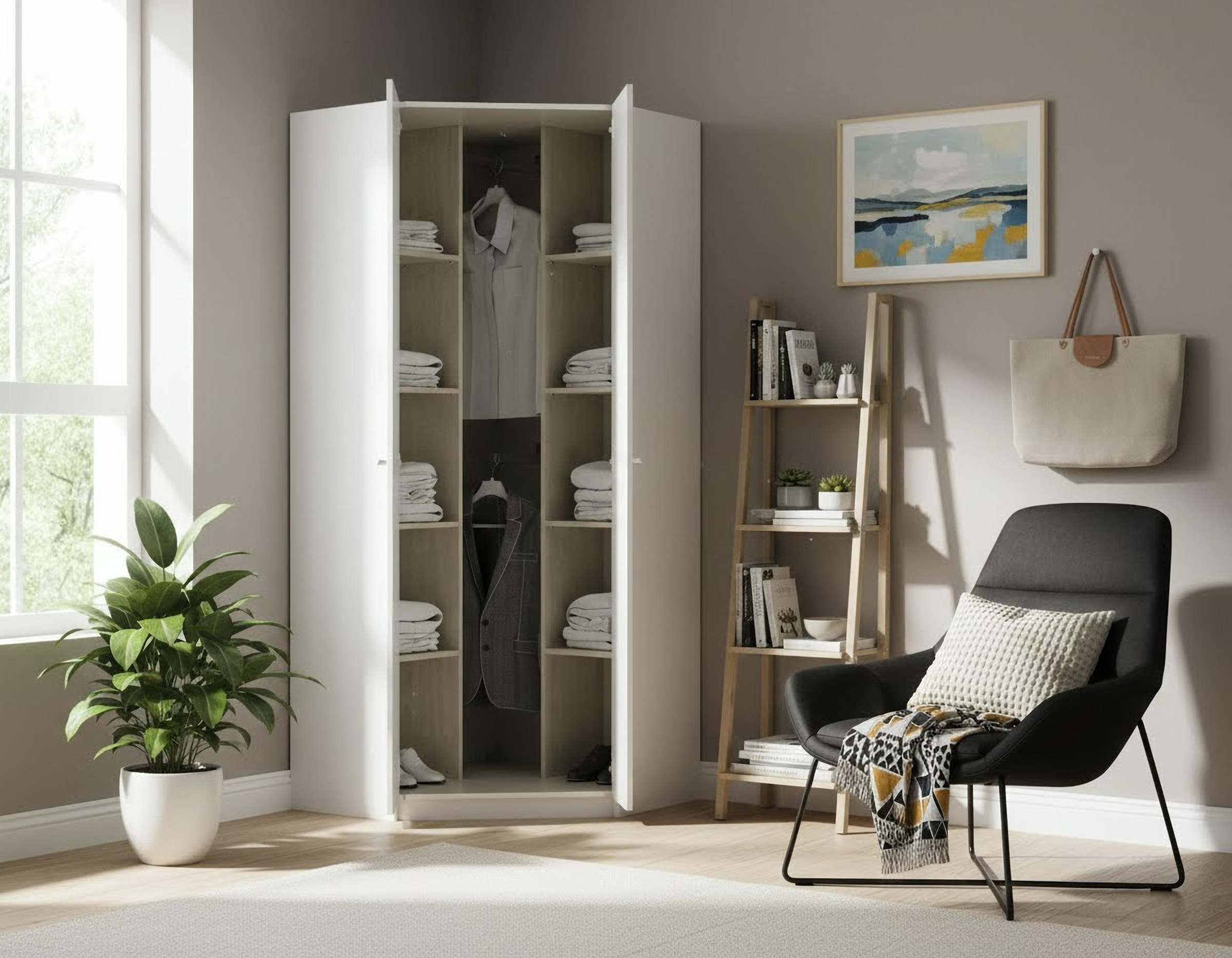 priess Armoire d'angle »Barcelona Kleiderschrank Ecklösung Raumwunder« en 2 profondeurs Armoire d'angle Armoire Vestiaire