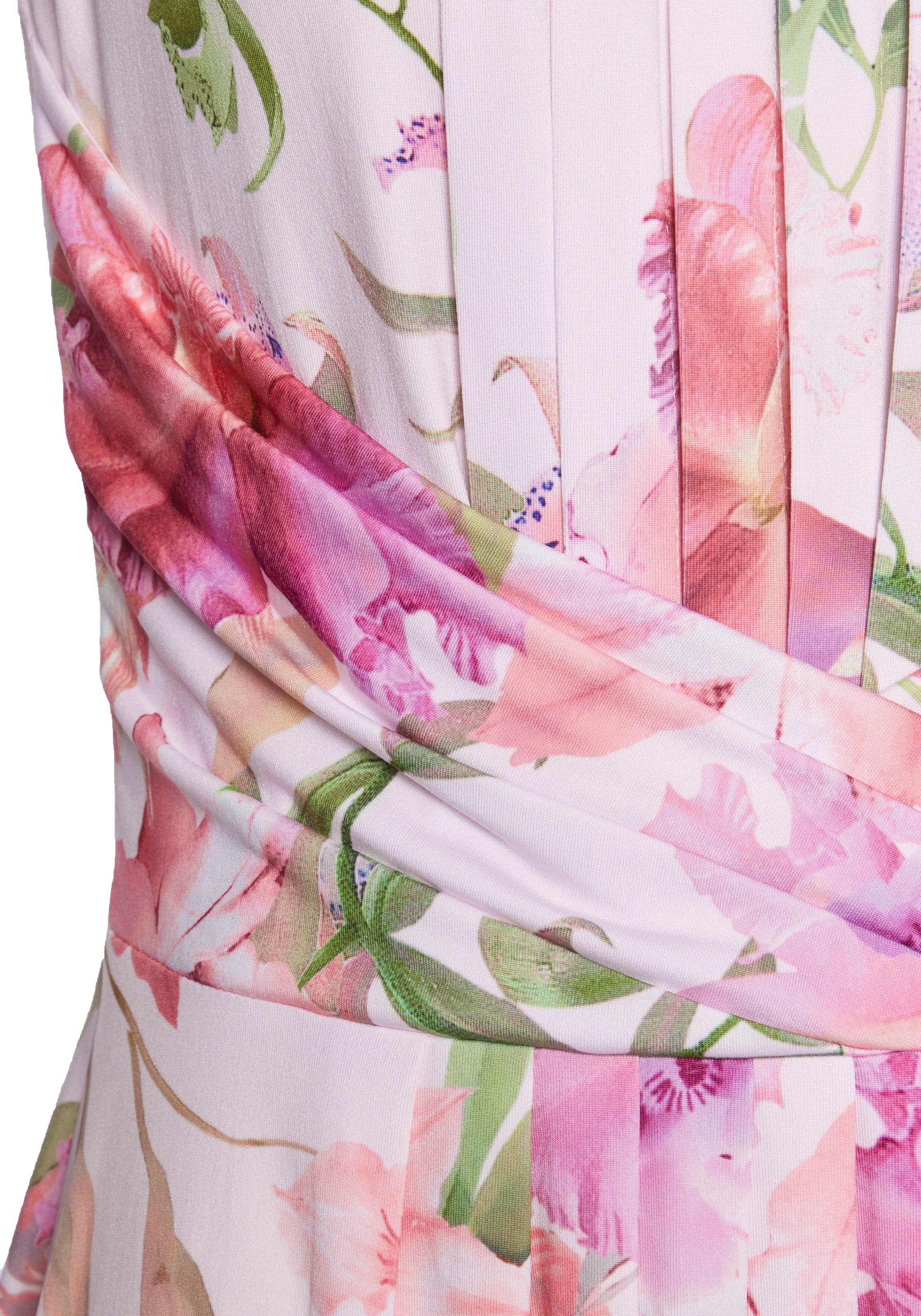 LASCANA Robe d'été »aus glatter bügelfreier Ware mit Blumendruck« Cocktailkleid, Sommerkleid mit Spitzeneinsatz, Jerseykleid, festlich