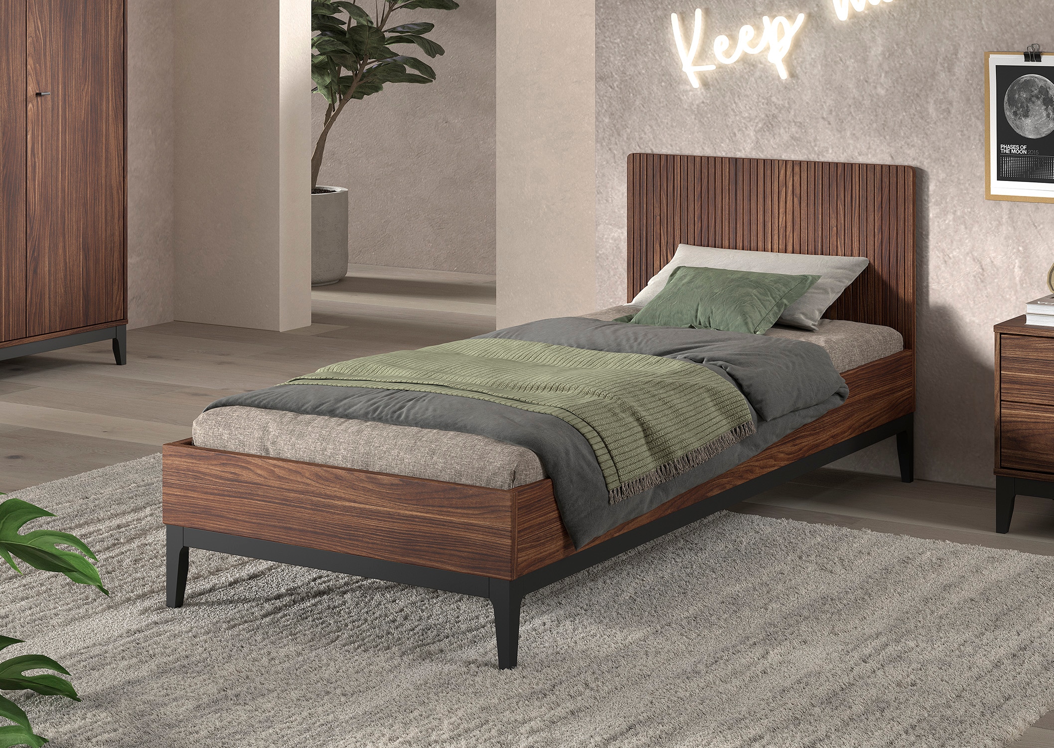 Vipack Lit simple »Ilyas 90 x 200 cm Liegefläche, gradliniges Design« Surface mélaminée décor noyer