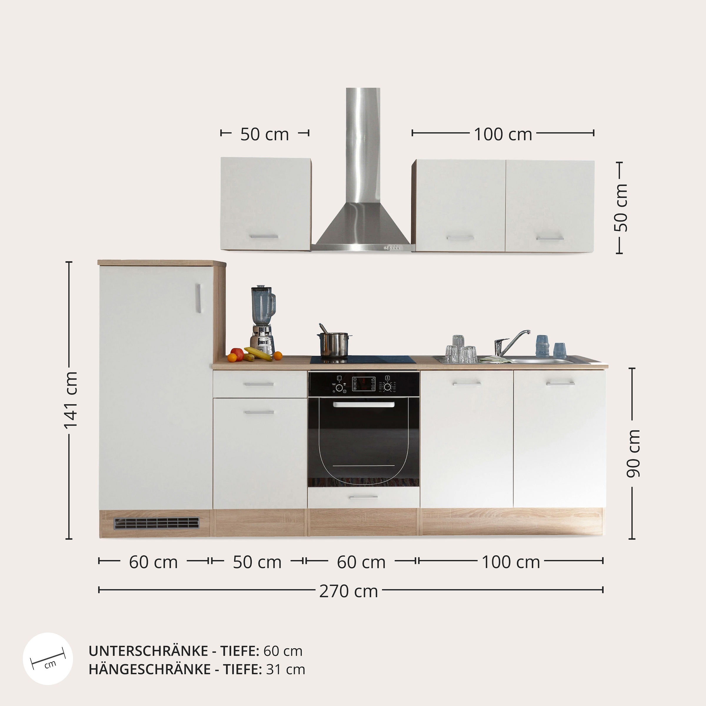 BASIC by Balculina Küchenzeile »Andy« Breite 270 cm, wahlweise mit E-Geräten