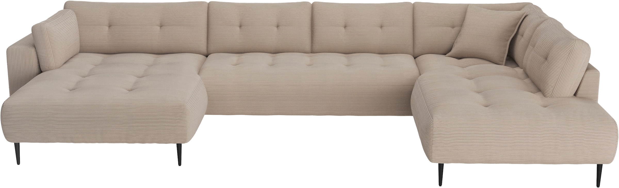 Trends by HG Paysage de salon »Leo U-Form, XXL-Sofa / Couch mit bequemer Polsterung & Zierkissen« Sofa mit mittelfesten Sitzkomfort, edle Steppung & Metallfüsse, Cord