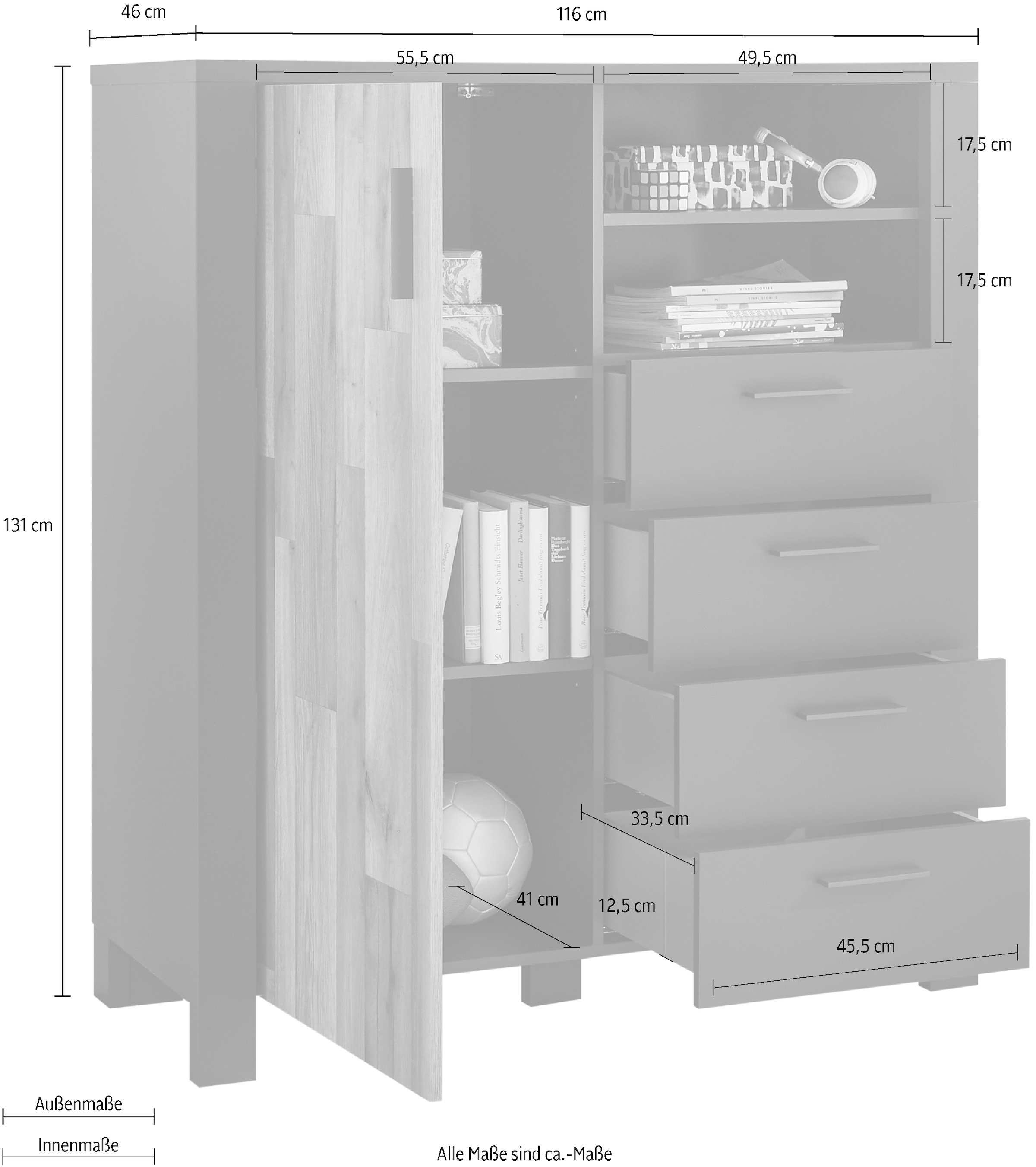 Begabino Schubkastenkommode »Dallas Hochkommode, Sideboard, Wäscheschrank« mit Schubkästen, Schrank in Montana Oak-Graphit