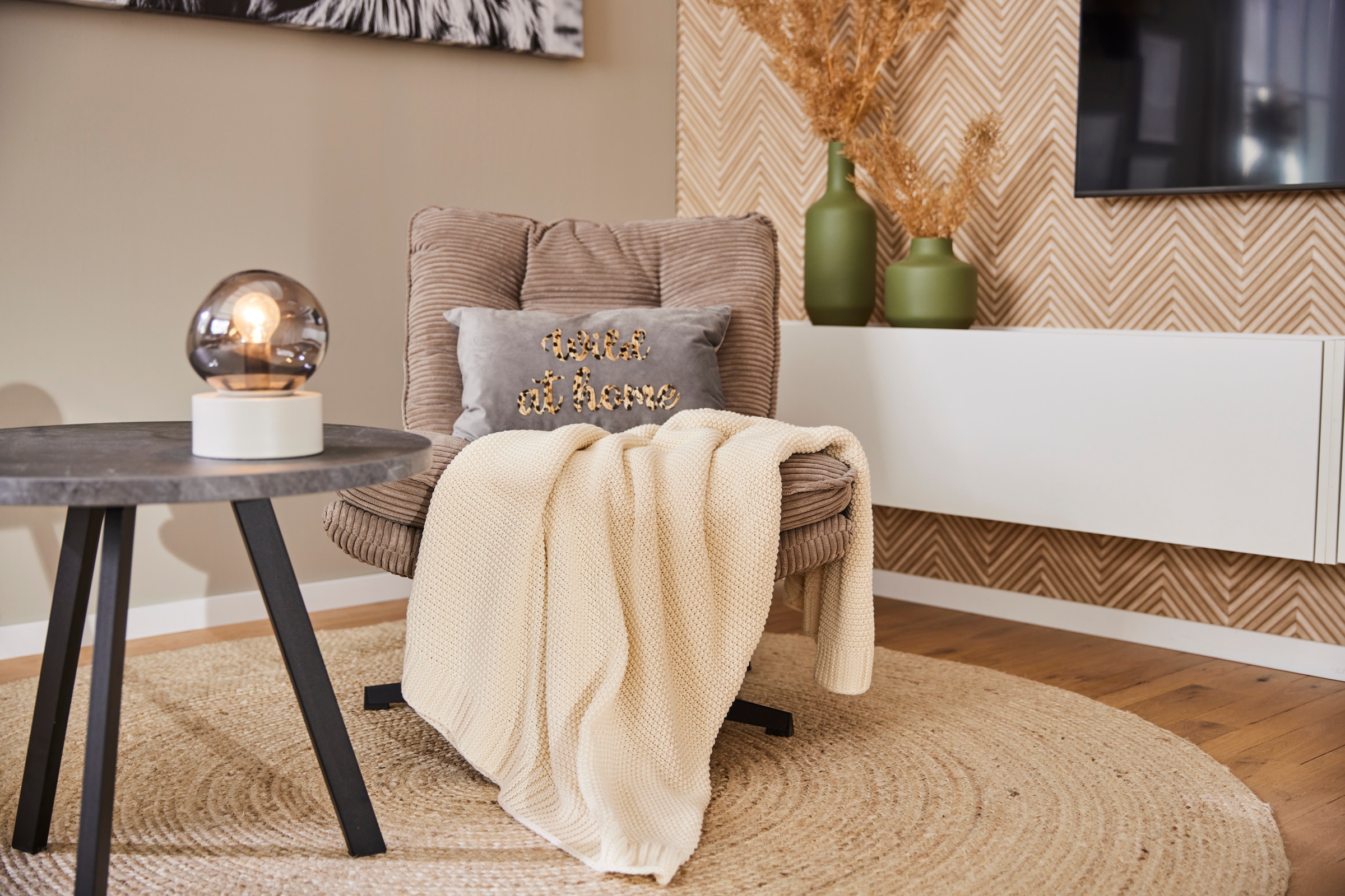 GOODproduct Couverture d'intérieur »Phelon« 100% Baumwolle, Trendiges Strickmuster, 130 × 170 cm,400 g/m²