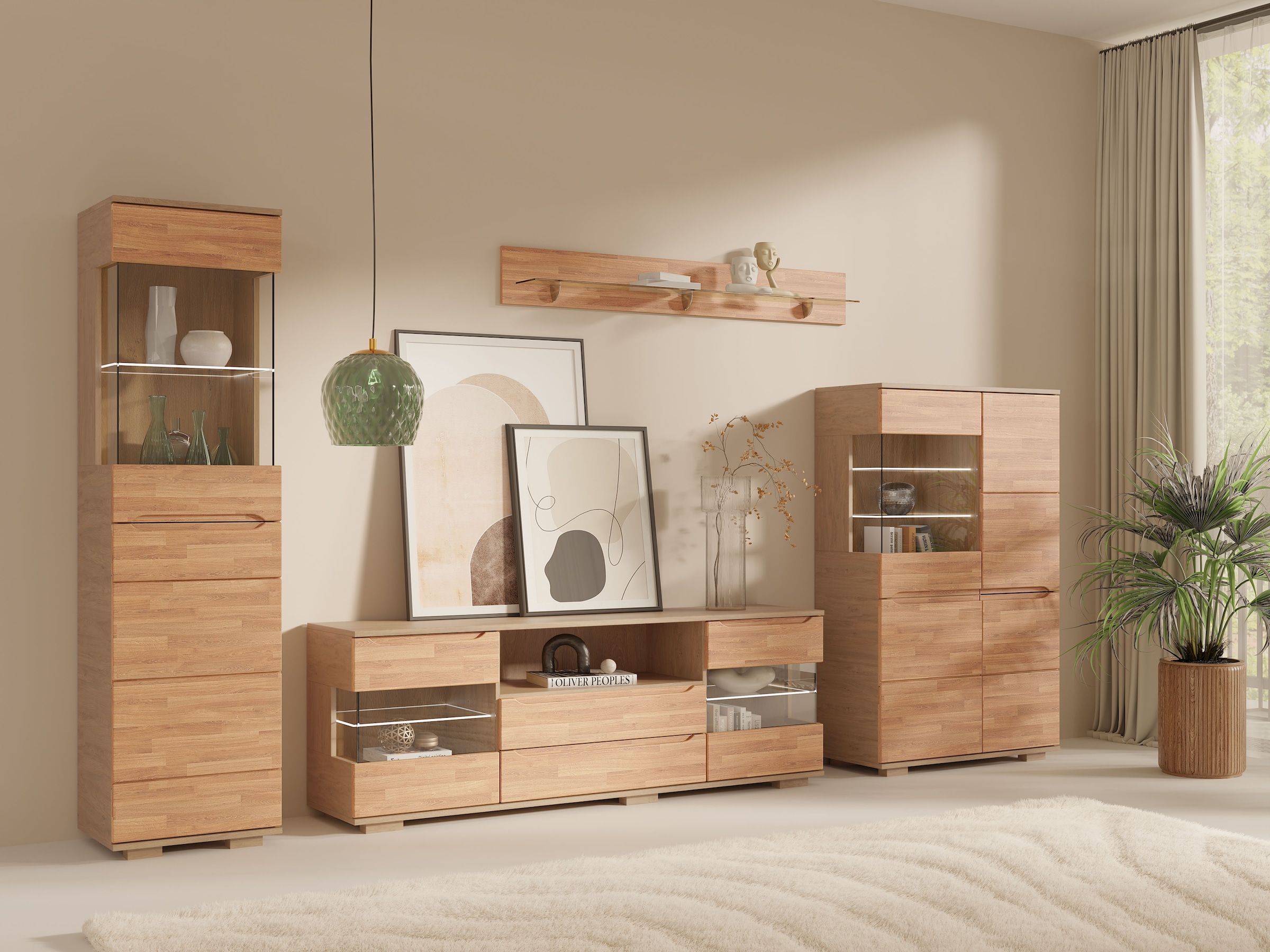 GOODproduct Wohnwand »VETRO: besteht aus 2 Vitrinen, 1 Sideboard & 1 Wandregal, Wohnzimmer.« 4 Stk. tlg.