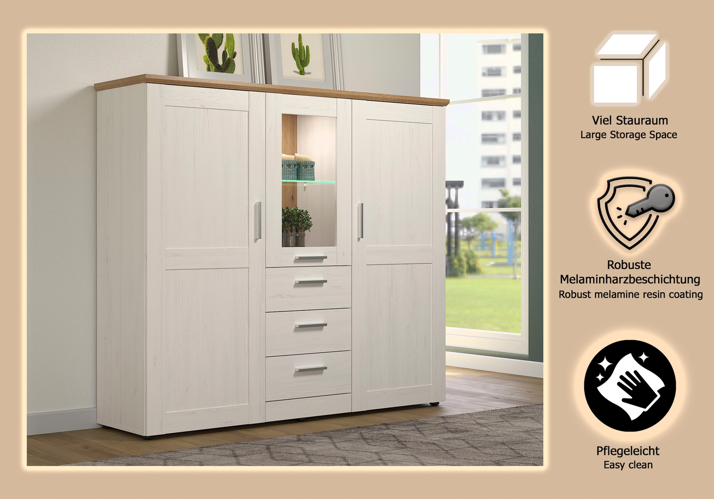 Home affaire Buffet haut »Nybro« vitrine, charnière de porte réversible, largeur 159 cm