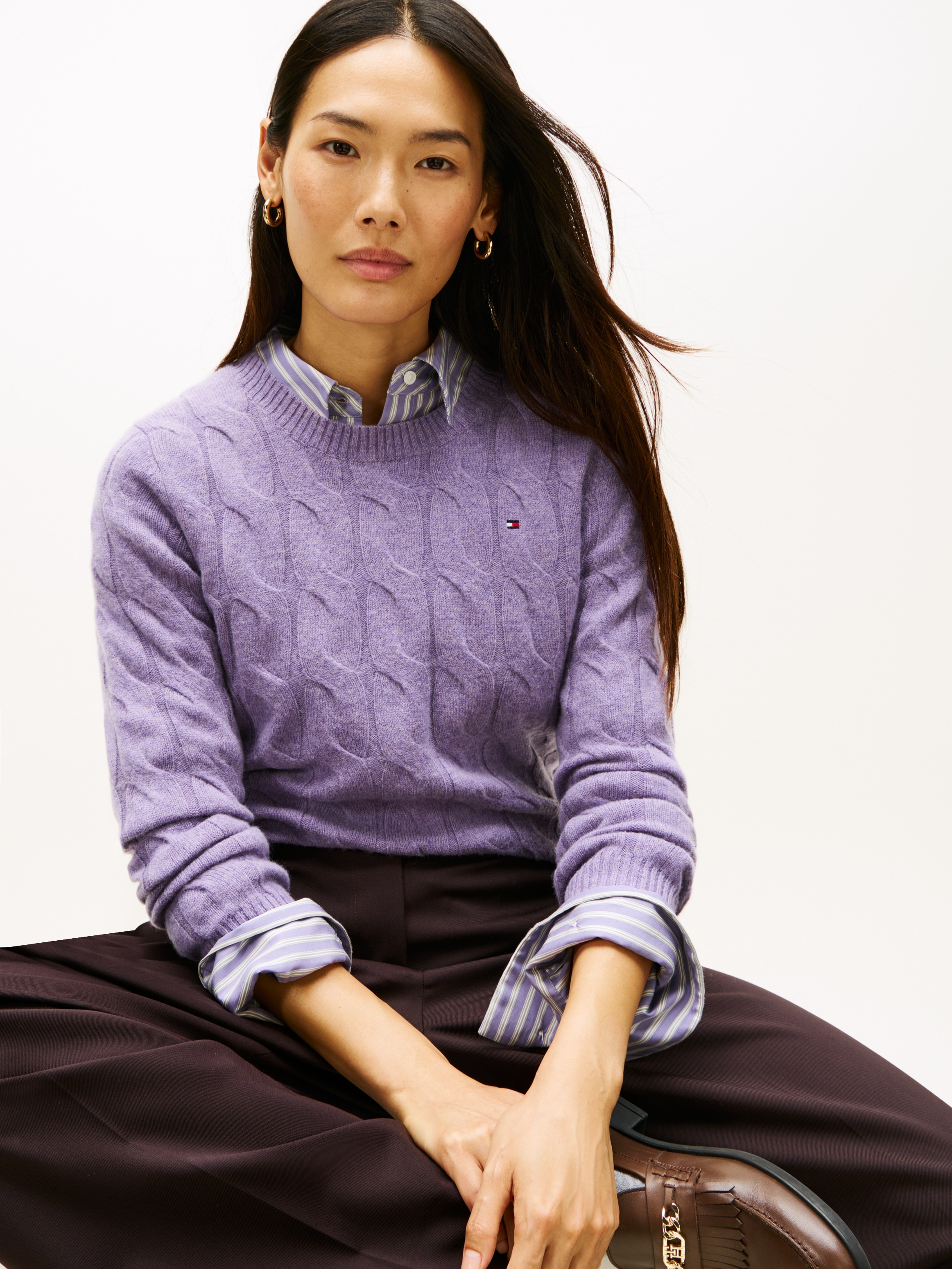 Tommy Hilfiger Pull en tricot »SOFT WOOL CABLE C-NK« Wolle, mit Zopfmuster