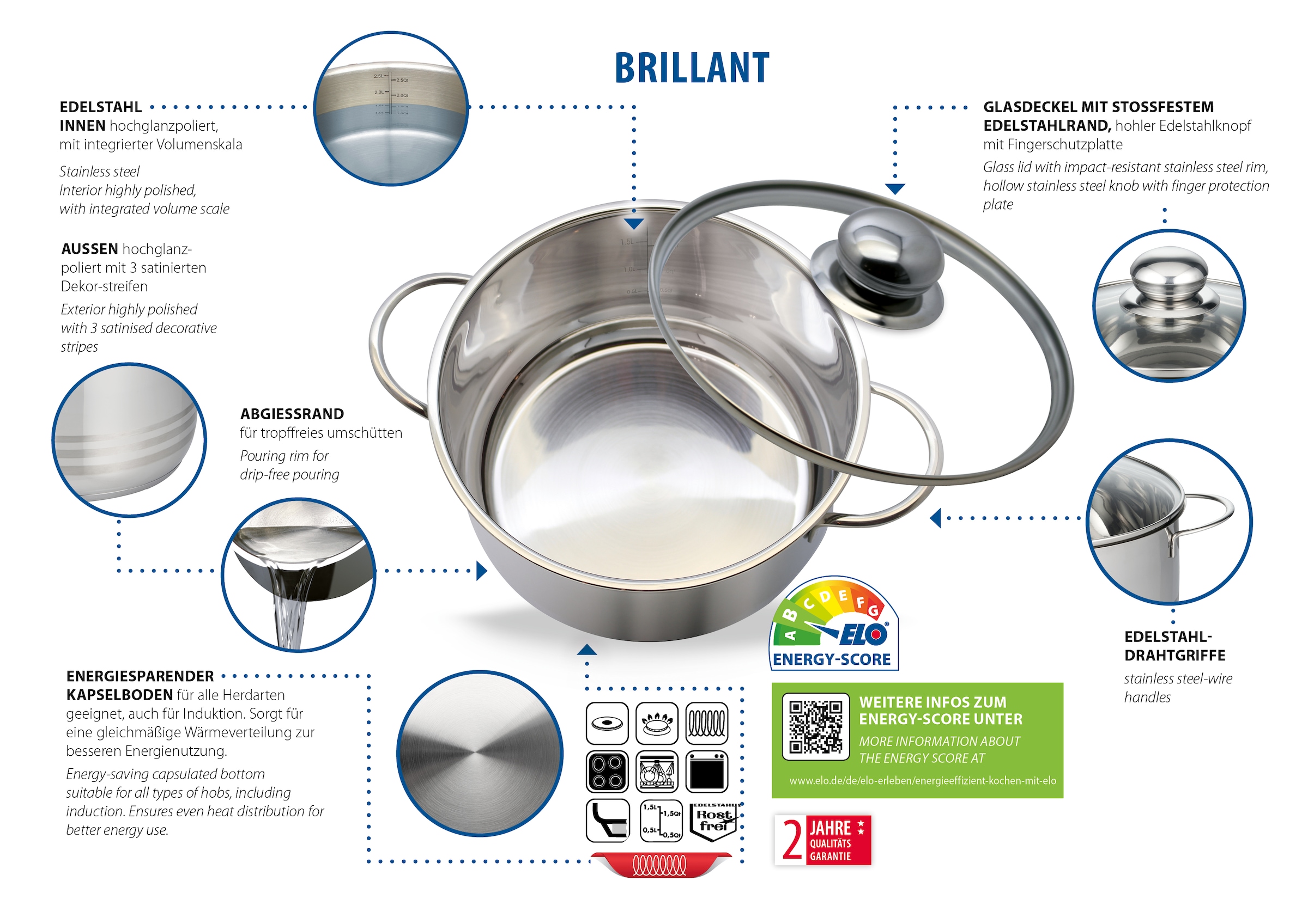 Elo Basic Casserole »Brillant« Acier inoxydable