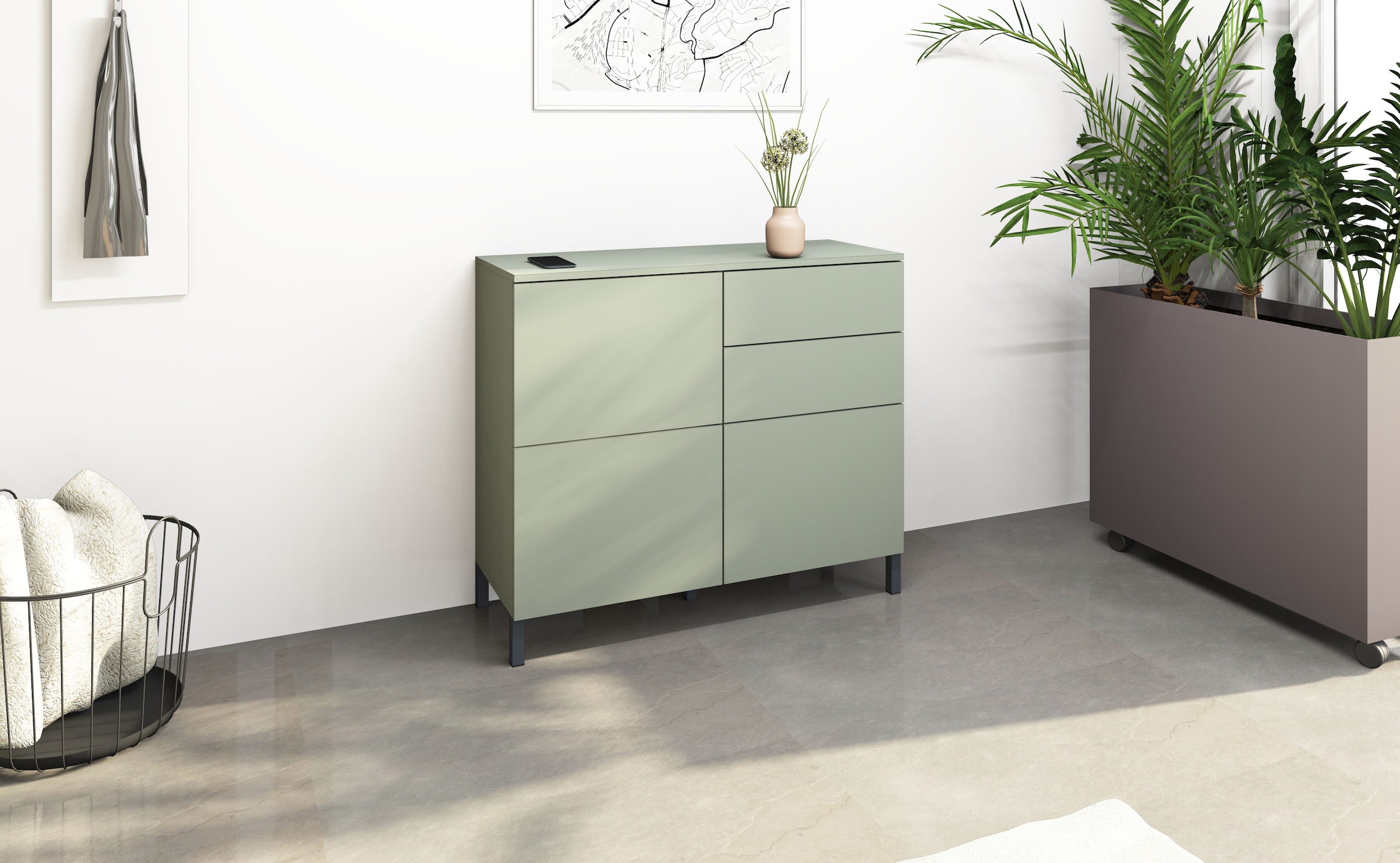 borchardt Möbel Commode »Haama, modern, grifflos, Metallfüsse, praktisch,  3 Türen« Push-To-Open, verstellbare Einlegeböden, viel Stauraum, Breite 93cm